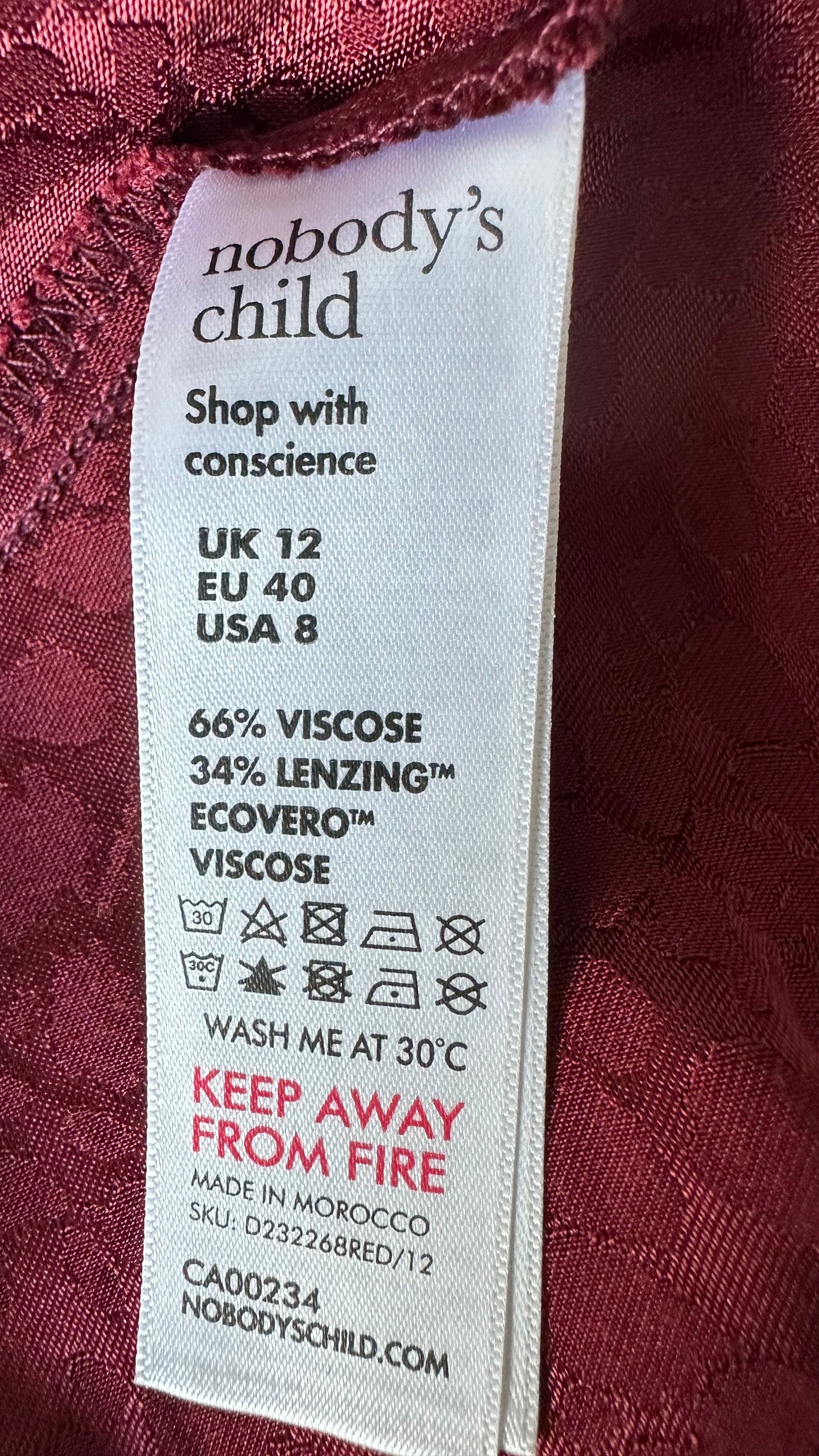 Nobody’s Child burgundy red maxi side split midi long dress event large UK 12 vgc w25
