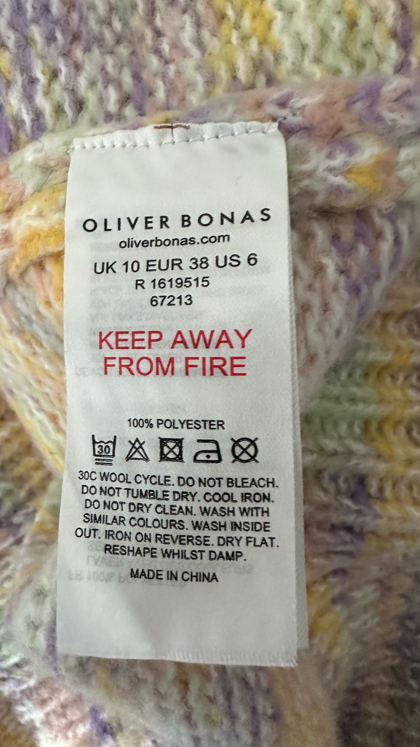 Oliver bonas lilac yellow pink purple multi colour knitted waistcoat medium UK 10 vgc w25