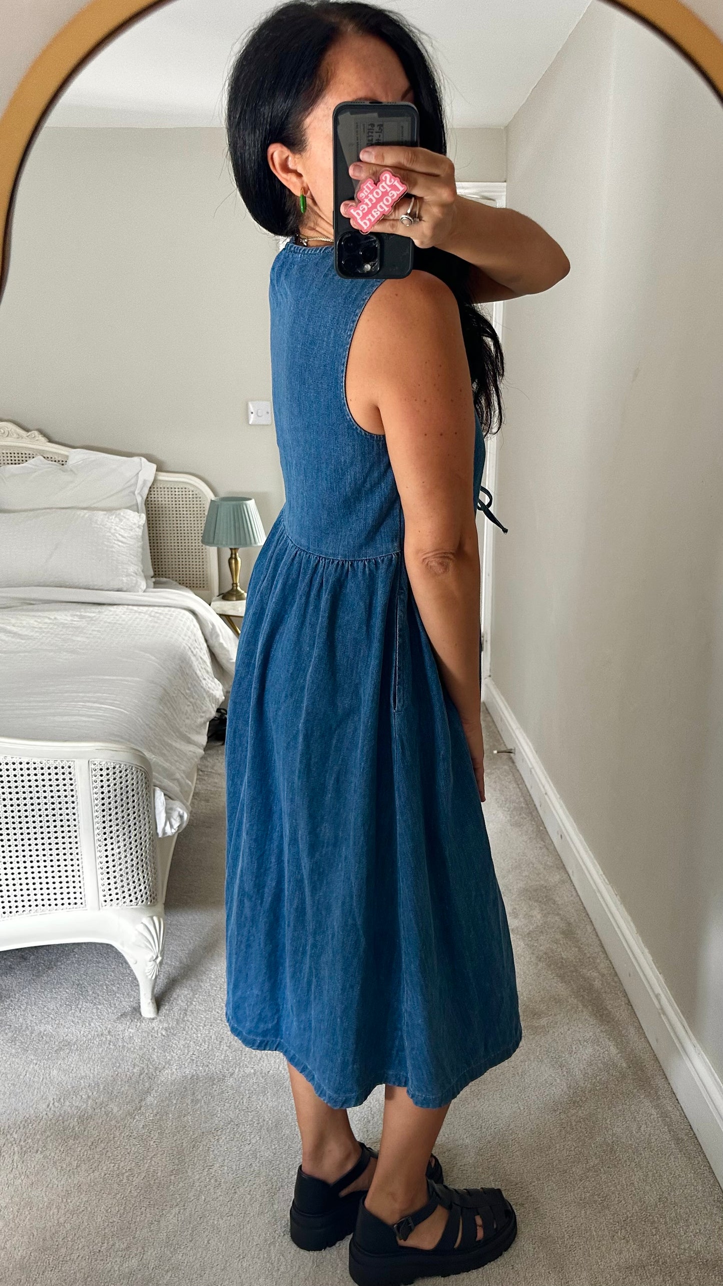 Nobody’s Child navy blue denim tie from midi long maxi dress medium UK 12 vgc