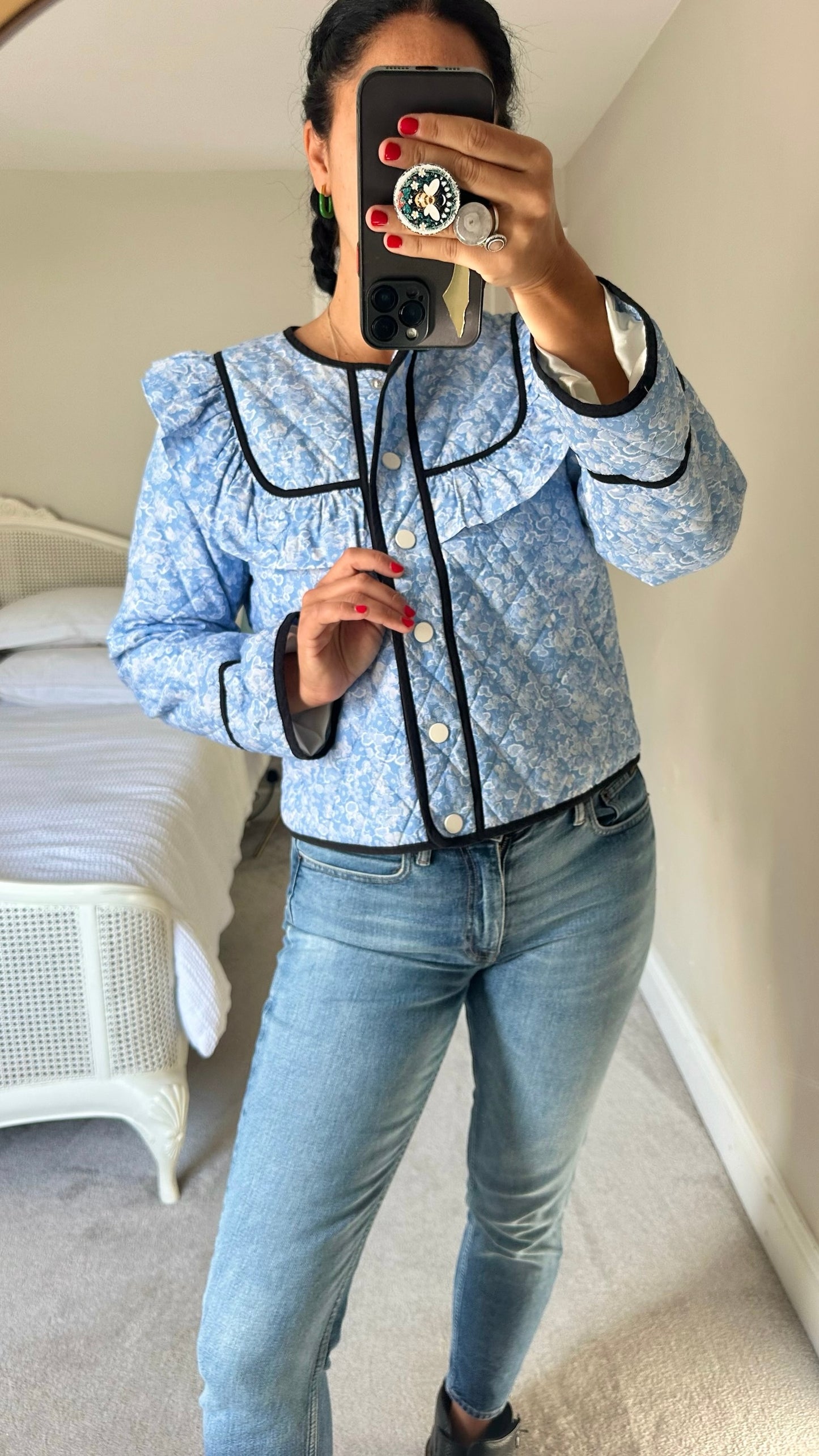 Ganni @ Net a Porter light blue floral patchwork quilted jacket coat large UK 12 vgc w25