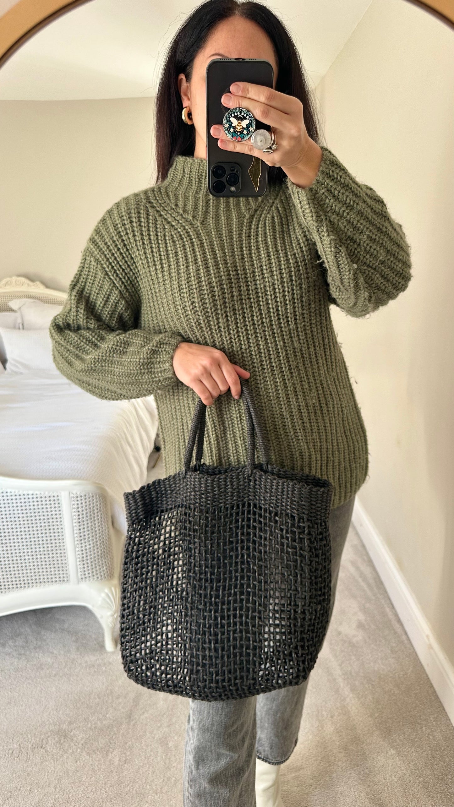Zara black woven hessian shopper bag handbag large