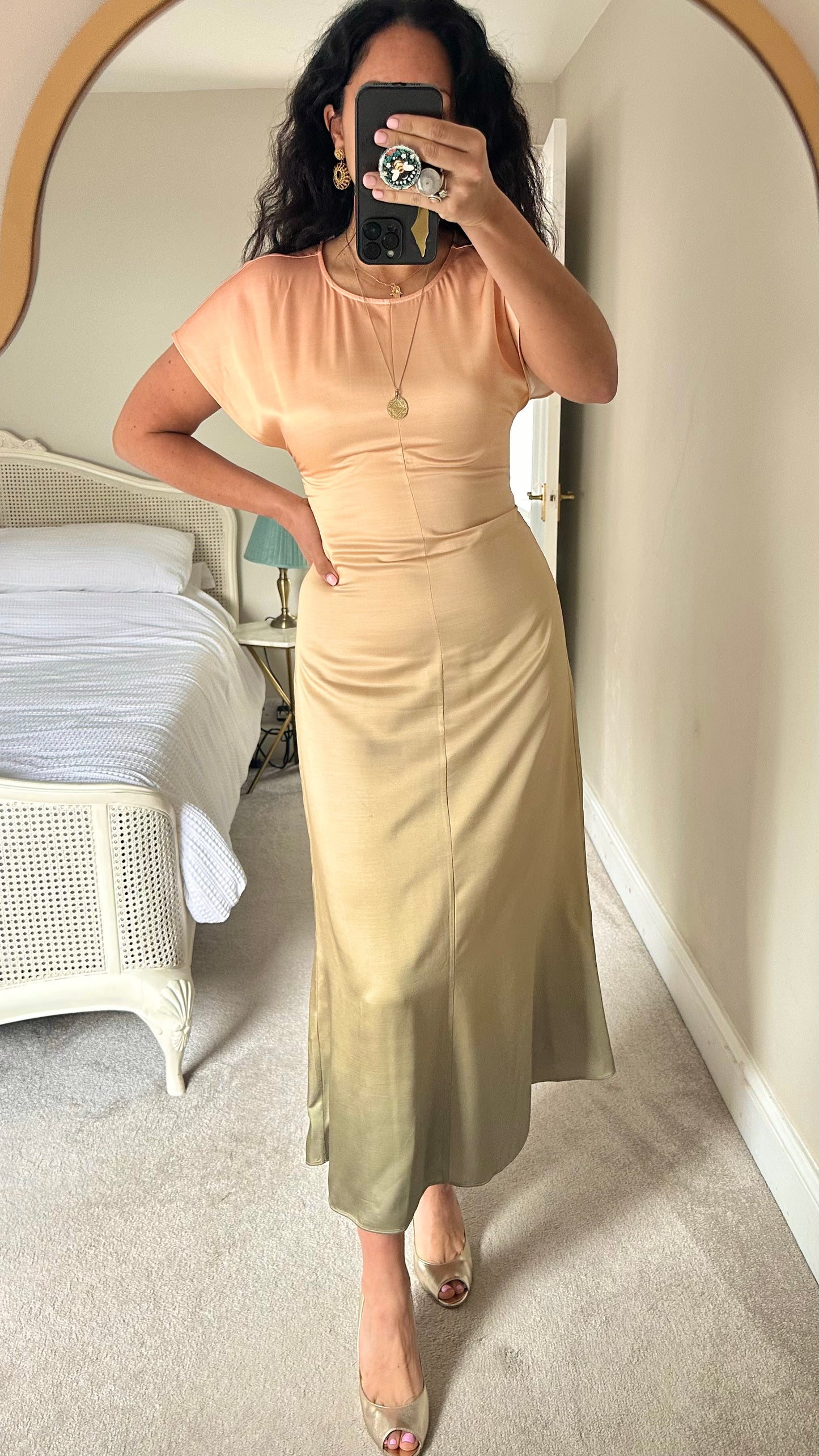 & other stories gold khaki green orange ombré wedding guest event dress small UK 8 new bnwt