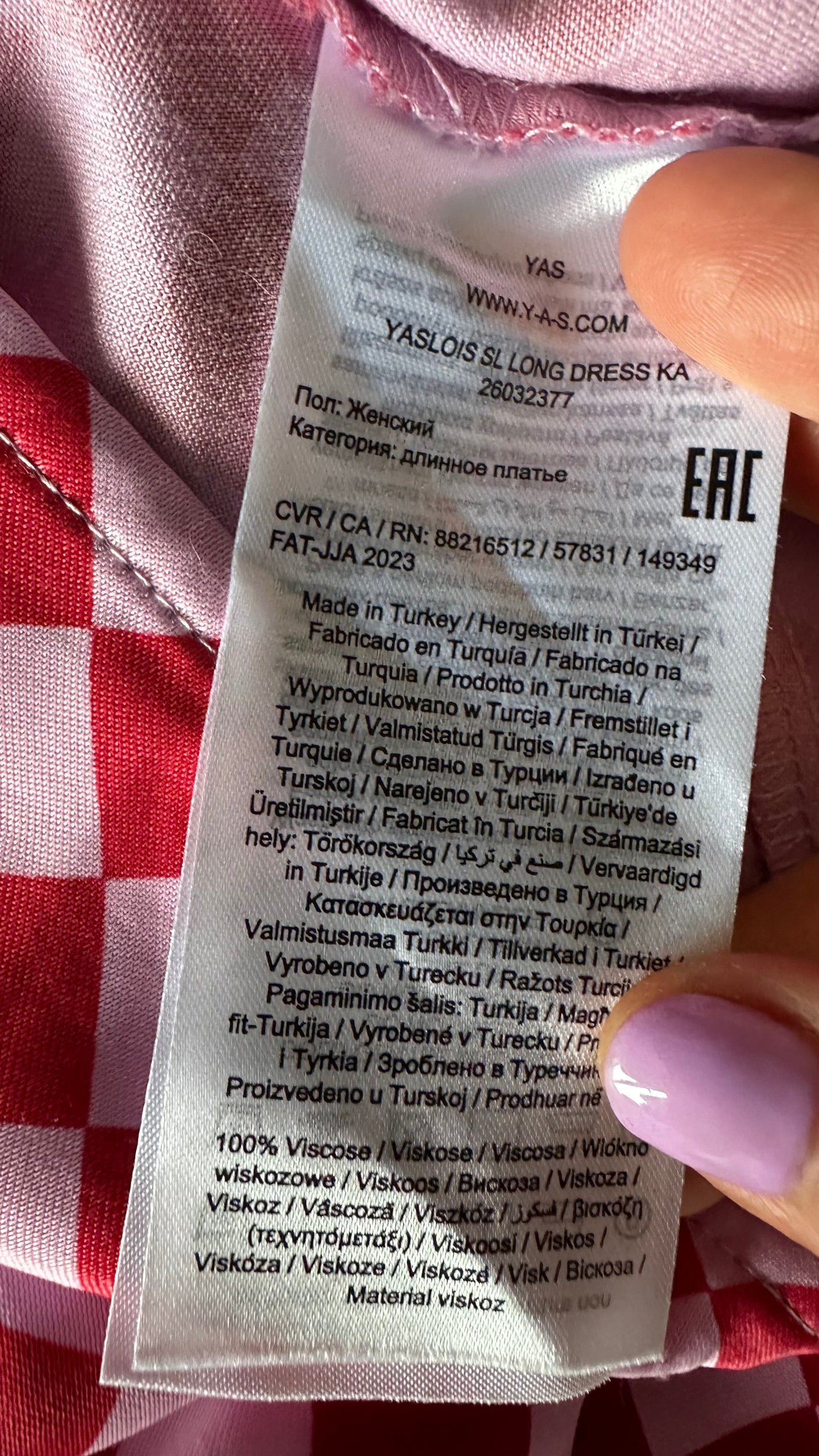 YAS pink rose fuchsia checkered midi long dress medium UK 10-12 event vgc