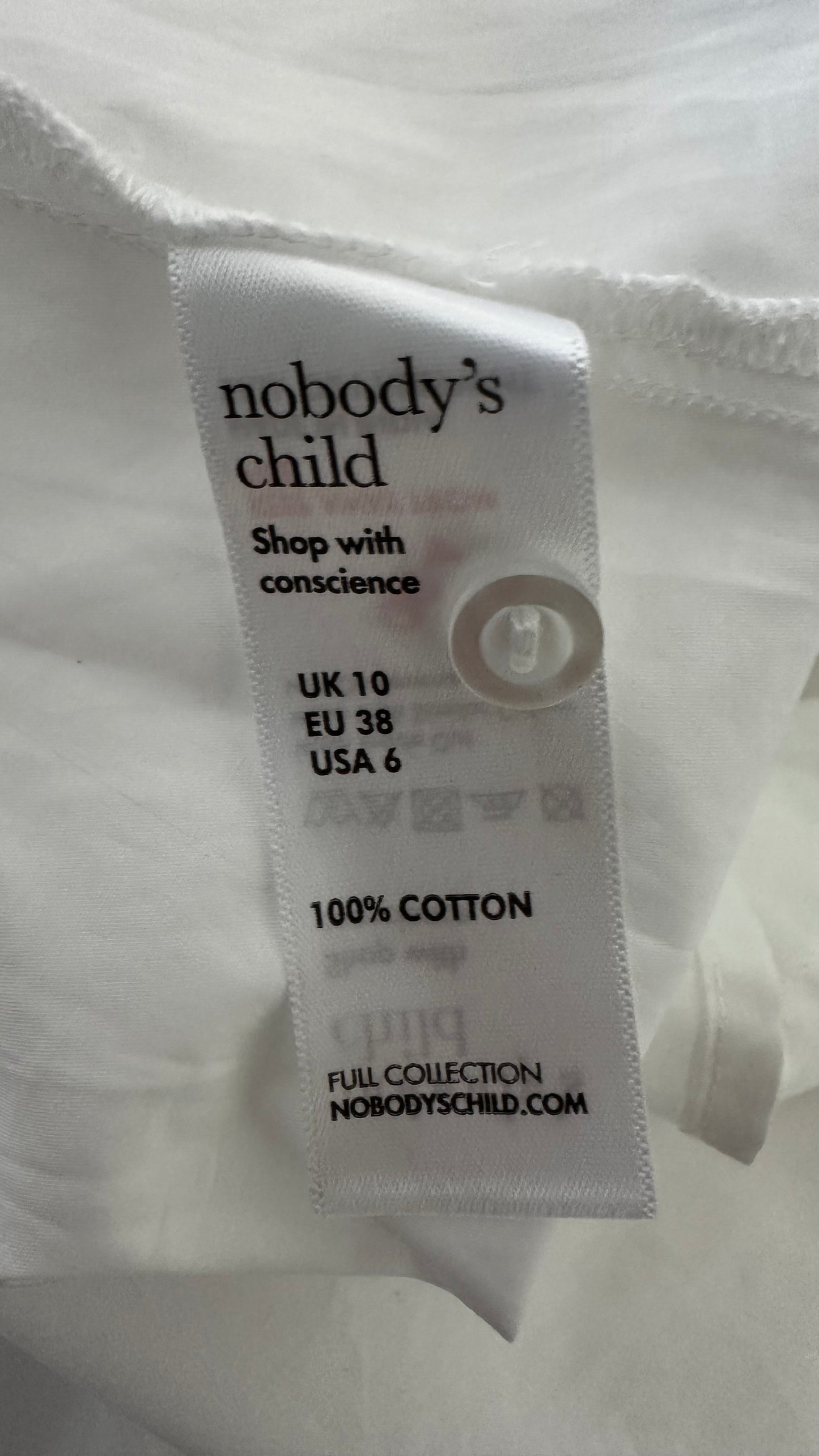 Nobody’s Child white cotton shirt mini dress small UK 10 vgc holiday