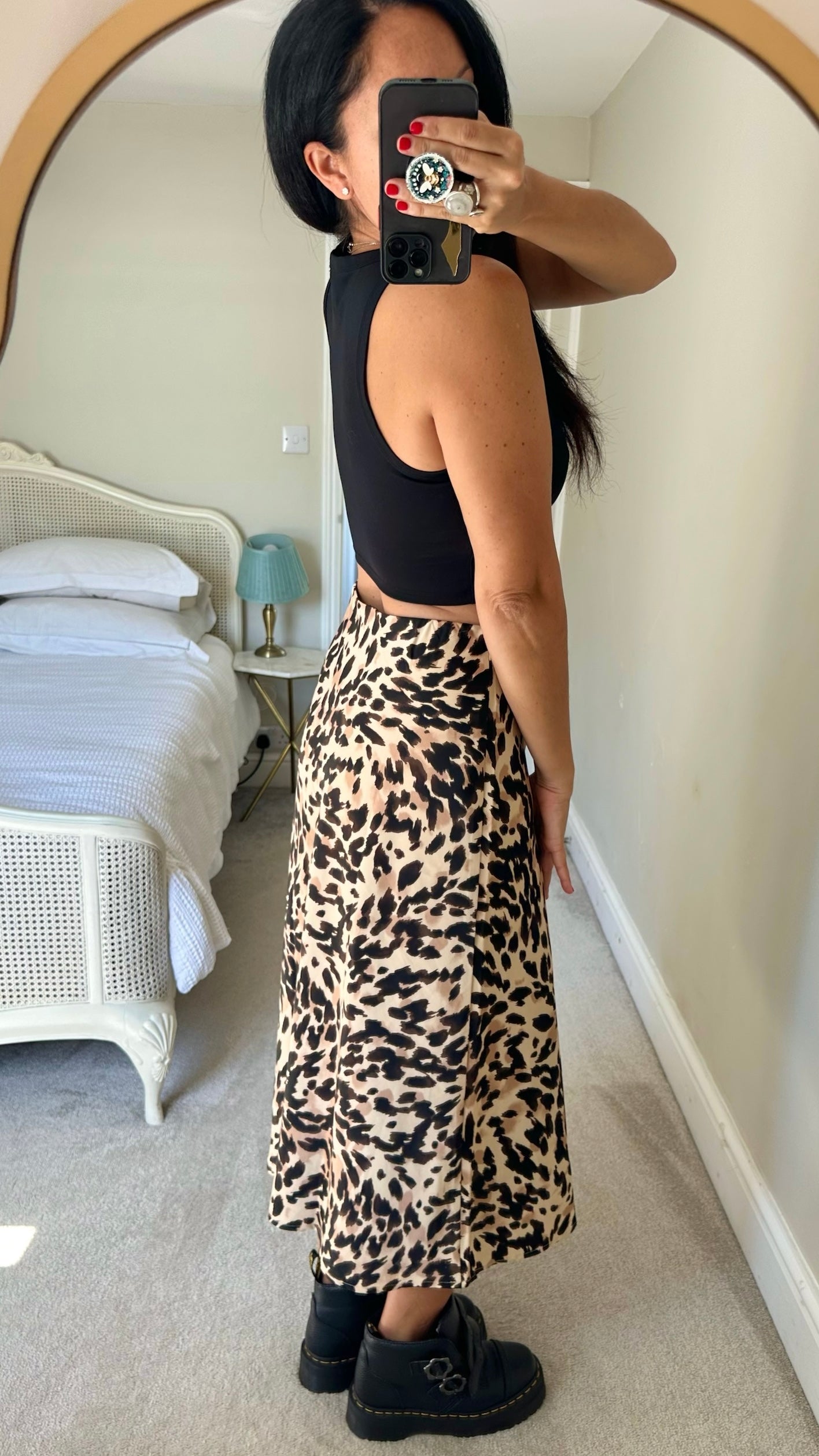 YAS leopard animal print satin midi long skirt large UK 12-14 vgc w25