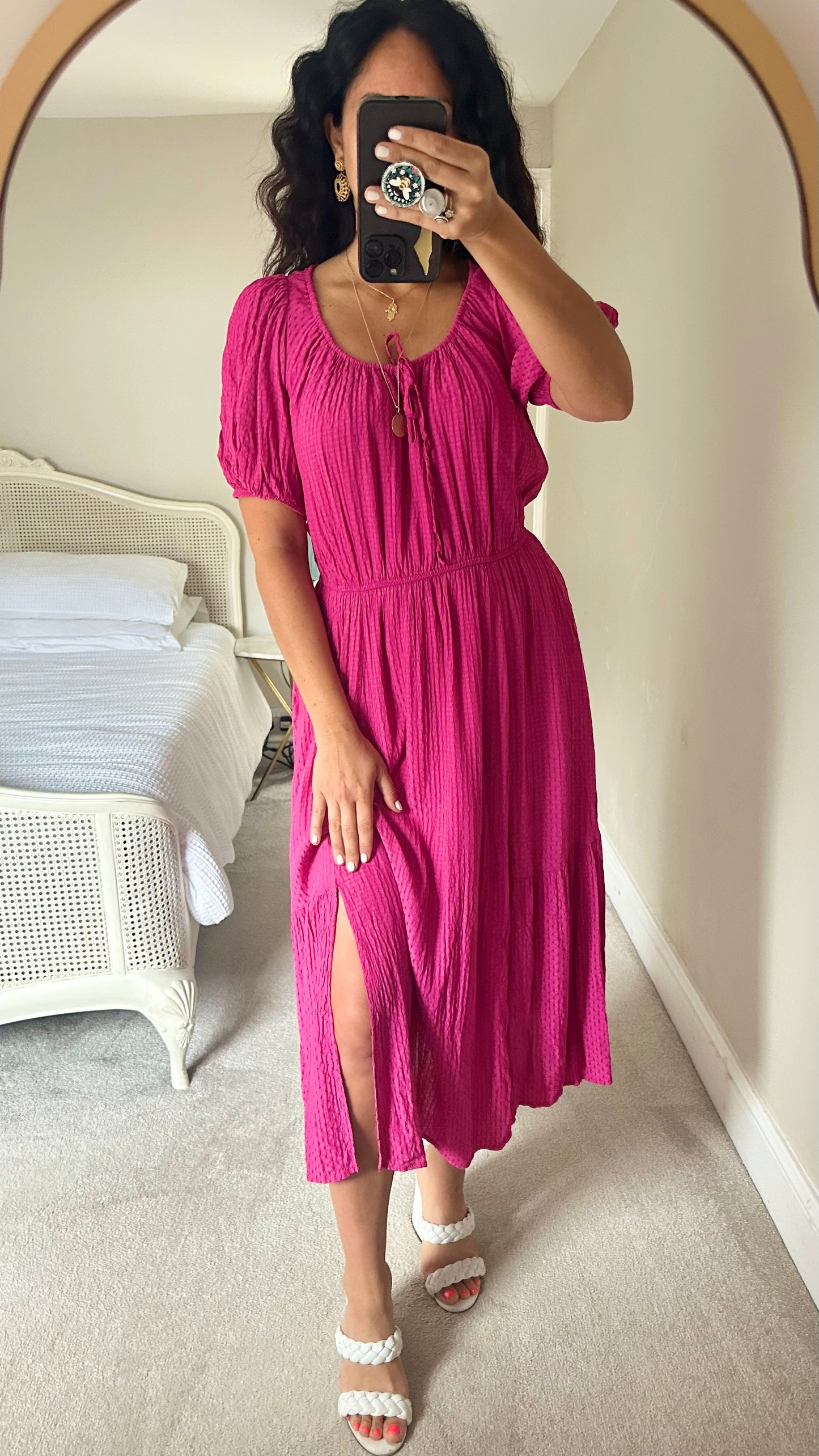 Oliver Bonas fuschia pink side split long dress medium large UK 10 12 vgc