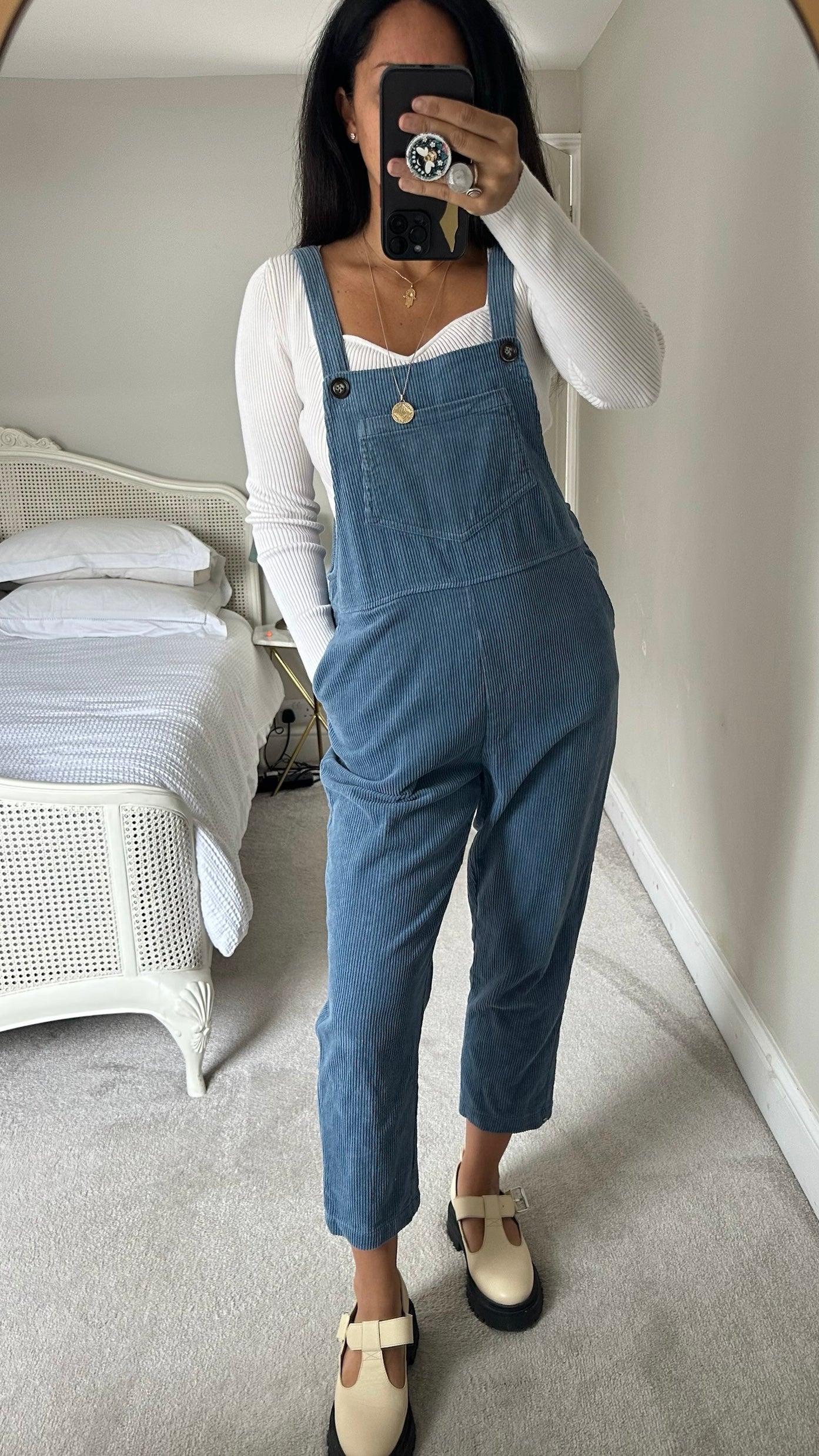 FRNCH soft light blue corduroy jumpsuit dungarees M medium UK 10-12 petite vgc W25