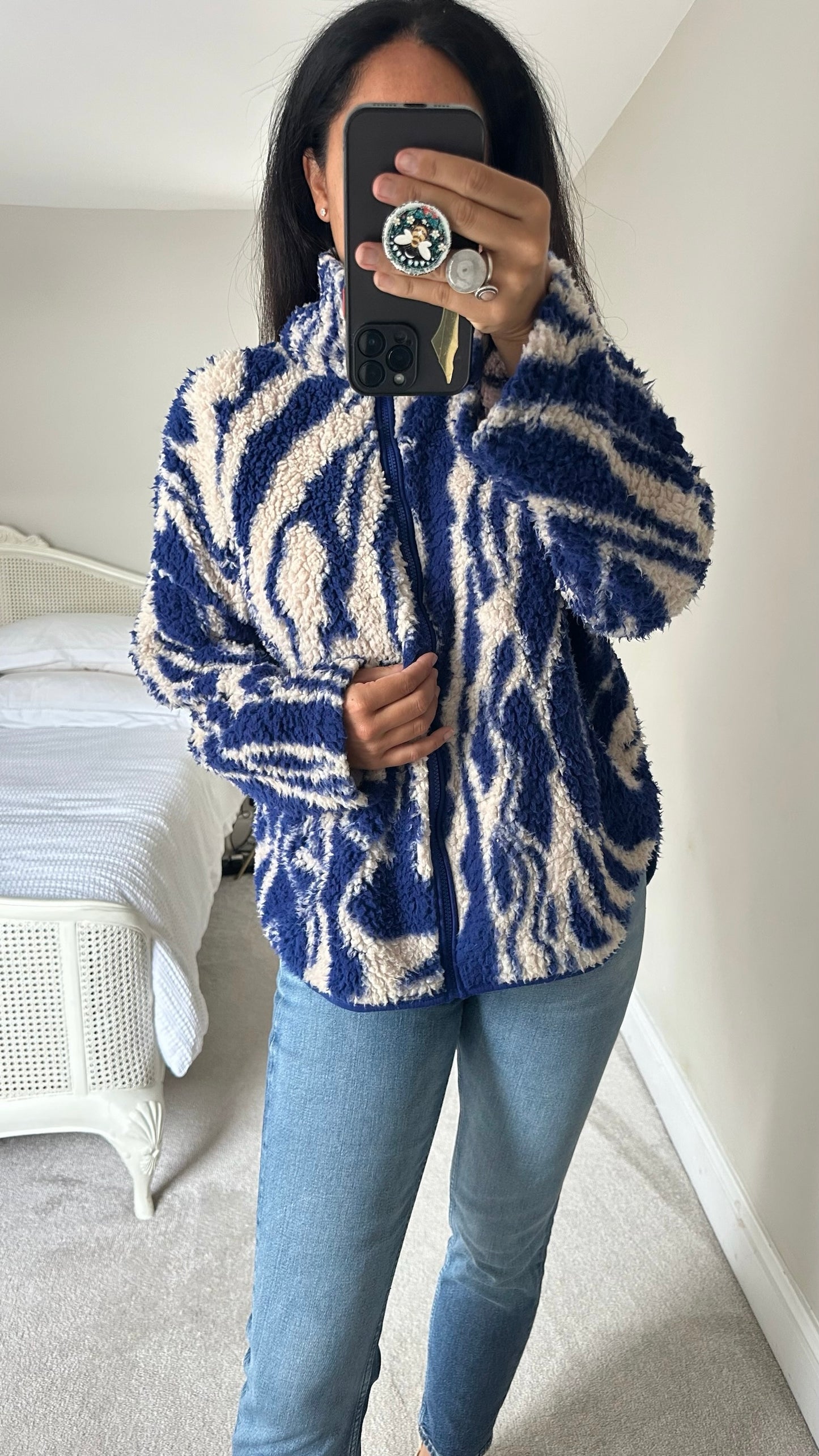 Monki blue white ice cream swirl fleece jacket M medium UK 10-12 good used condition W25