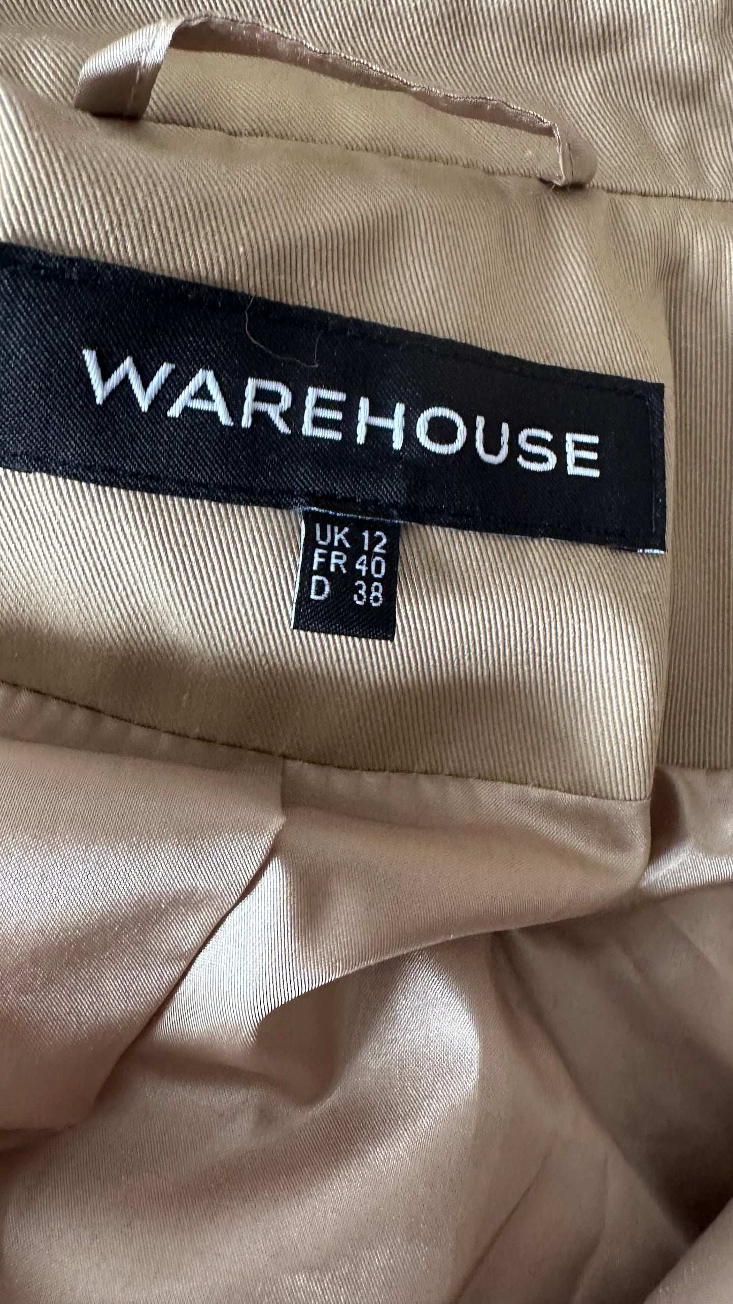 Warehouse beige trench coat mac coat jacket large UK 12 vgc w25