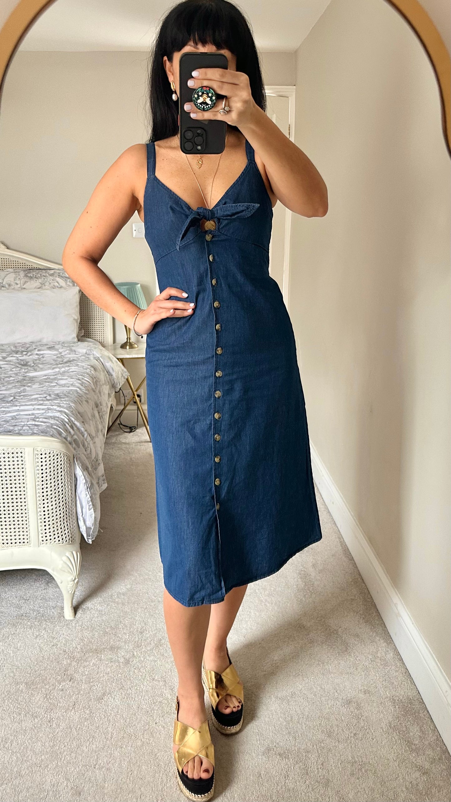 Warehouse denim jeans blue button up midi dress small UK 8 vgc