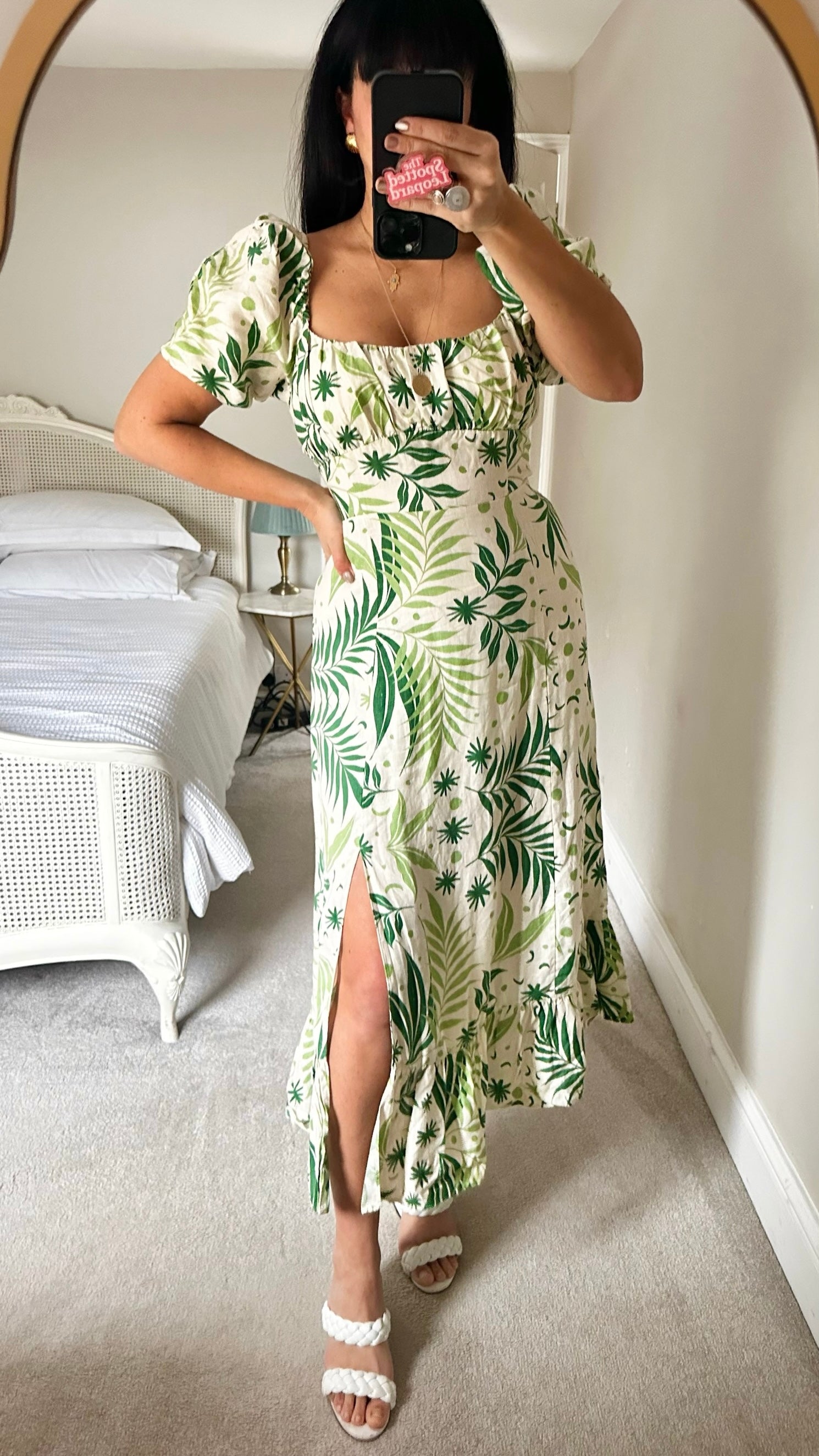 & other stories cream green jungle print wedding guest linen side spli the.spotted.leopard & other stories cream green jungle print wedding guest linen side spli the.spotted.leopard