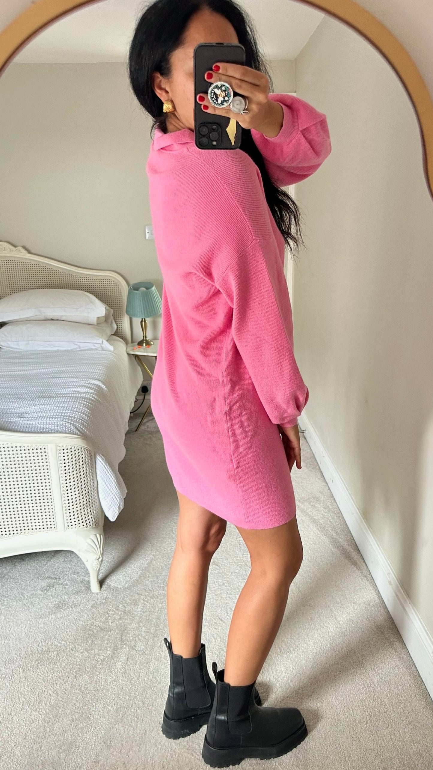 Oliver bonas candy pink knitted jumper dress large UK 12 vgc w25