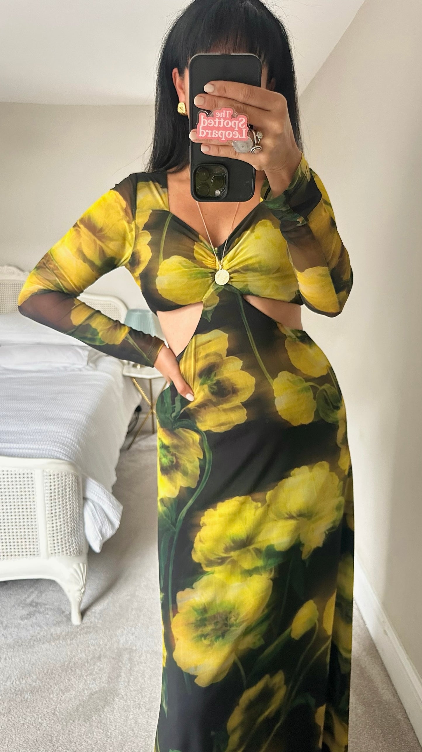 Topshop black acid yellow floral cut out maxi event dress small S UK 8-10 excellent used condition