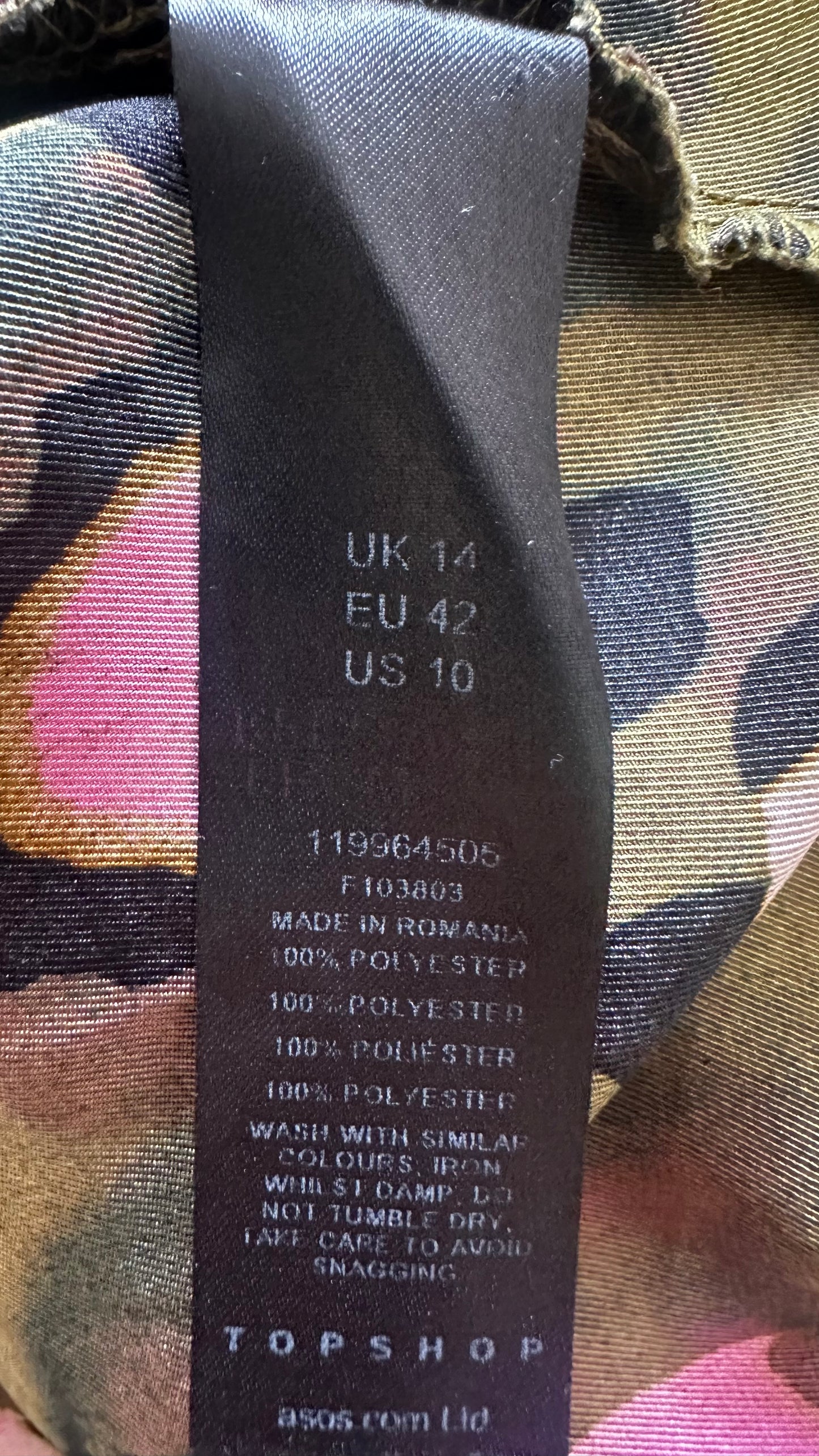 Topshop khaki green leopard animal print midi satin midi long maxi skirt extra large UK 14 vgc