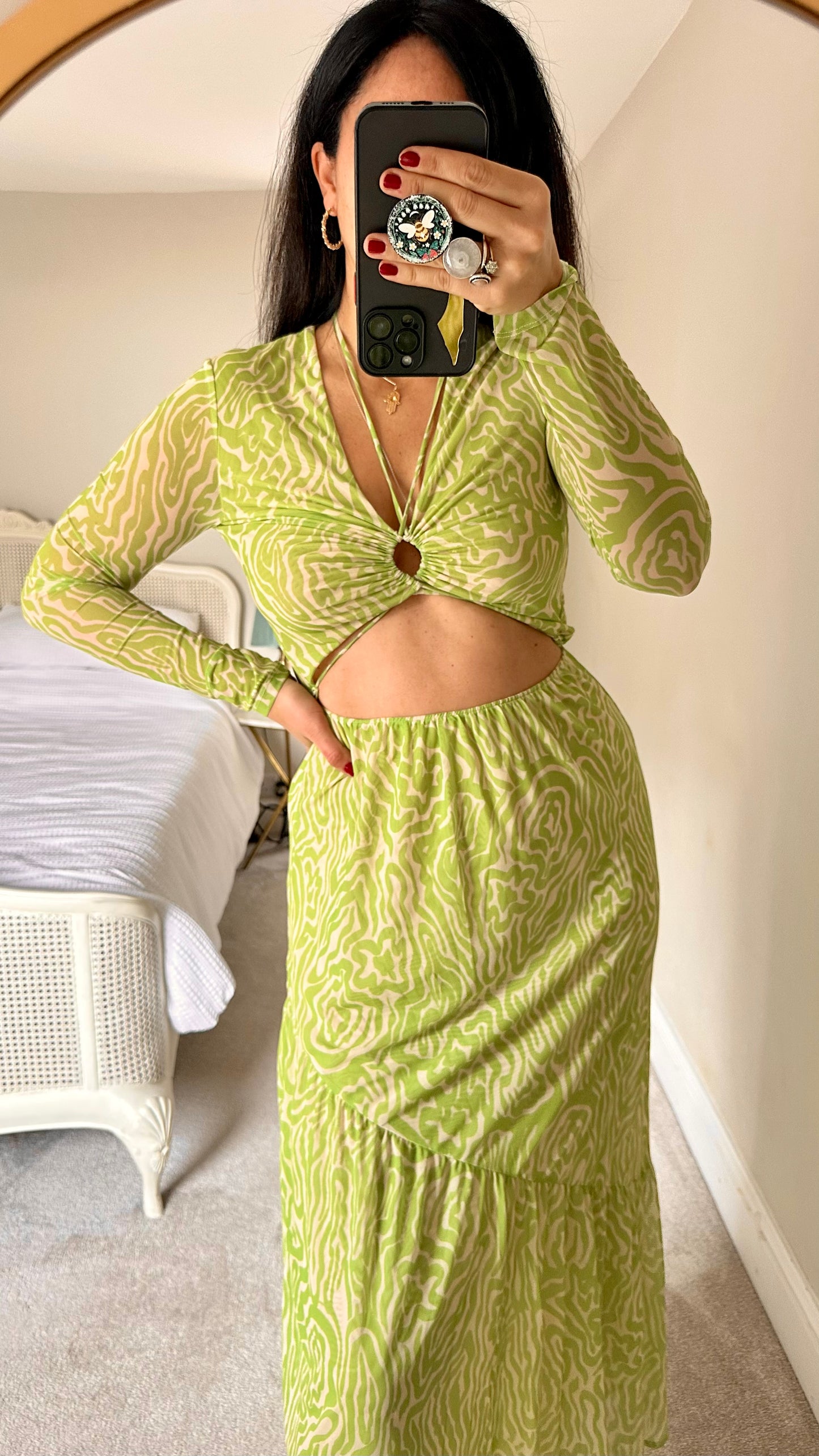 & other stories like green animal zebra print maxi holiday dress Ibiza cut out small UK 8 10 vgc