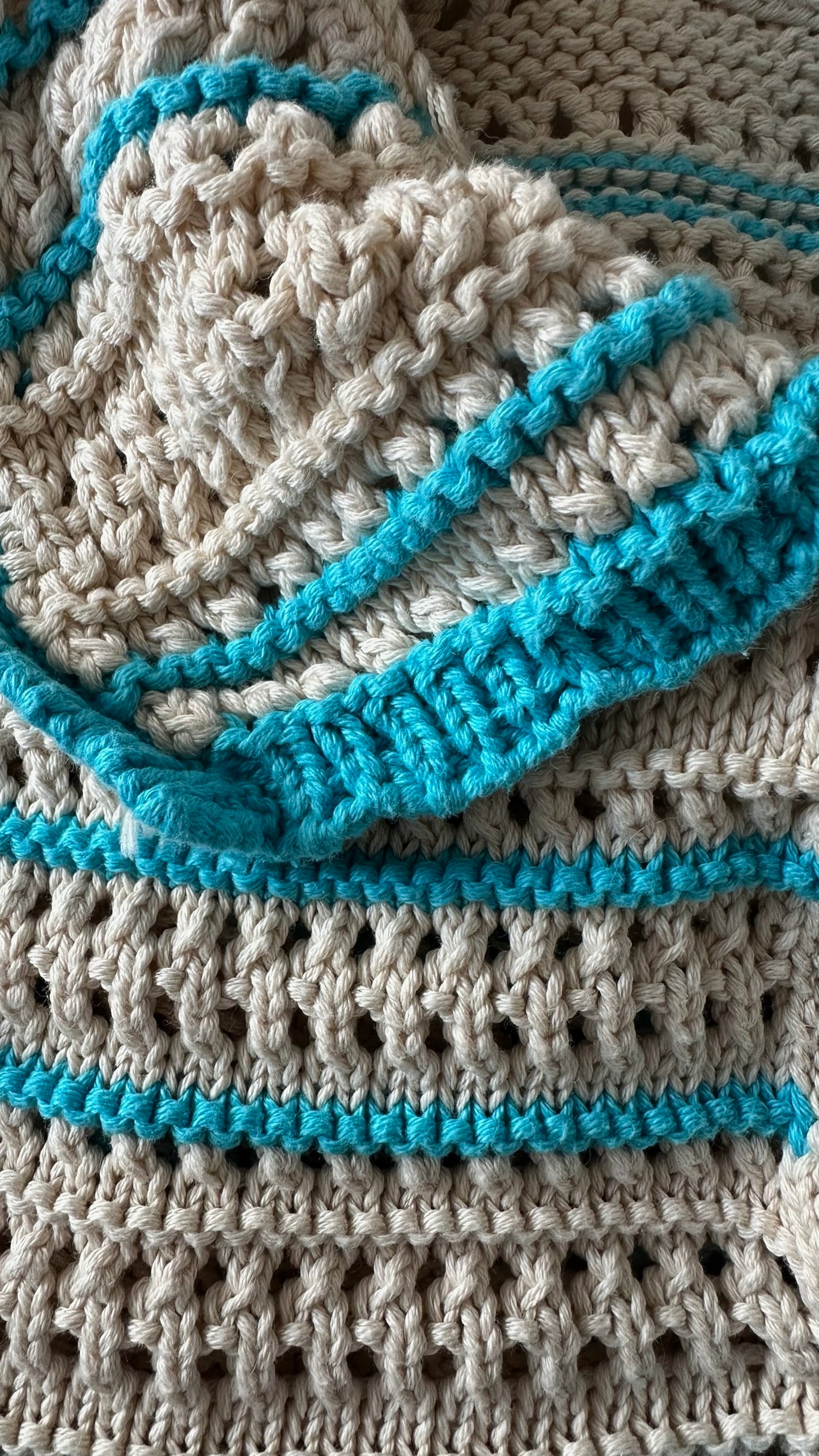 Nobody’s child turquoise cream stripe oversized collar crochet vest top small medium SM 8-10 vgc