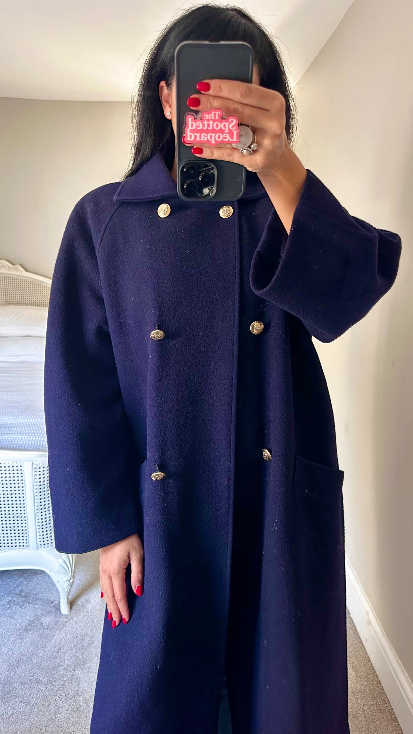 Planet vintage navy blue pure wool coat jacket extra large UK 14 vgc long