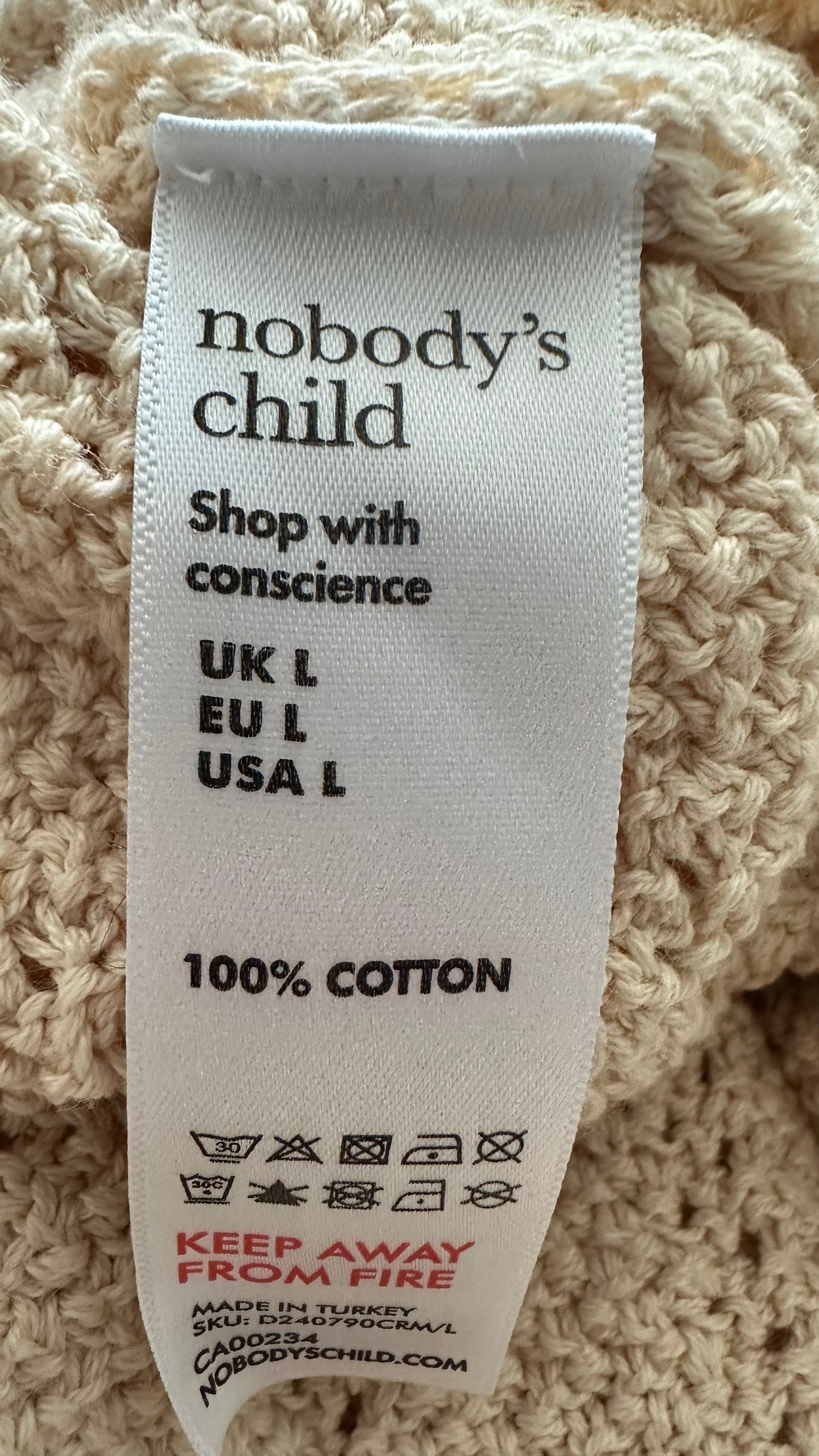 Nobody’s Child cream crochet halterneck holiday knitted maxi dress large UK 12 14 new