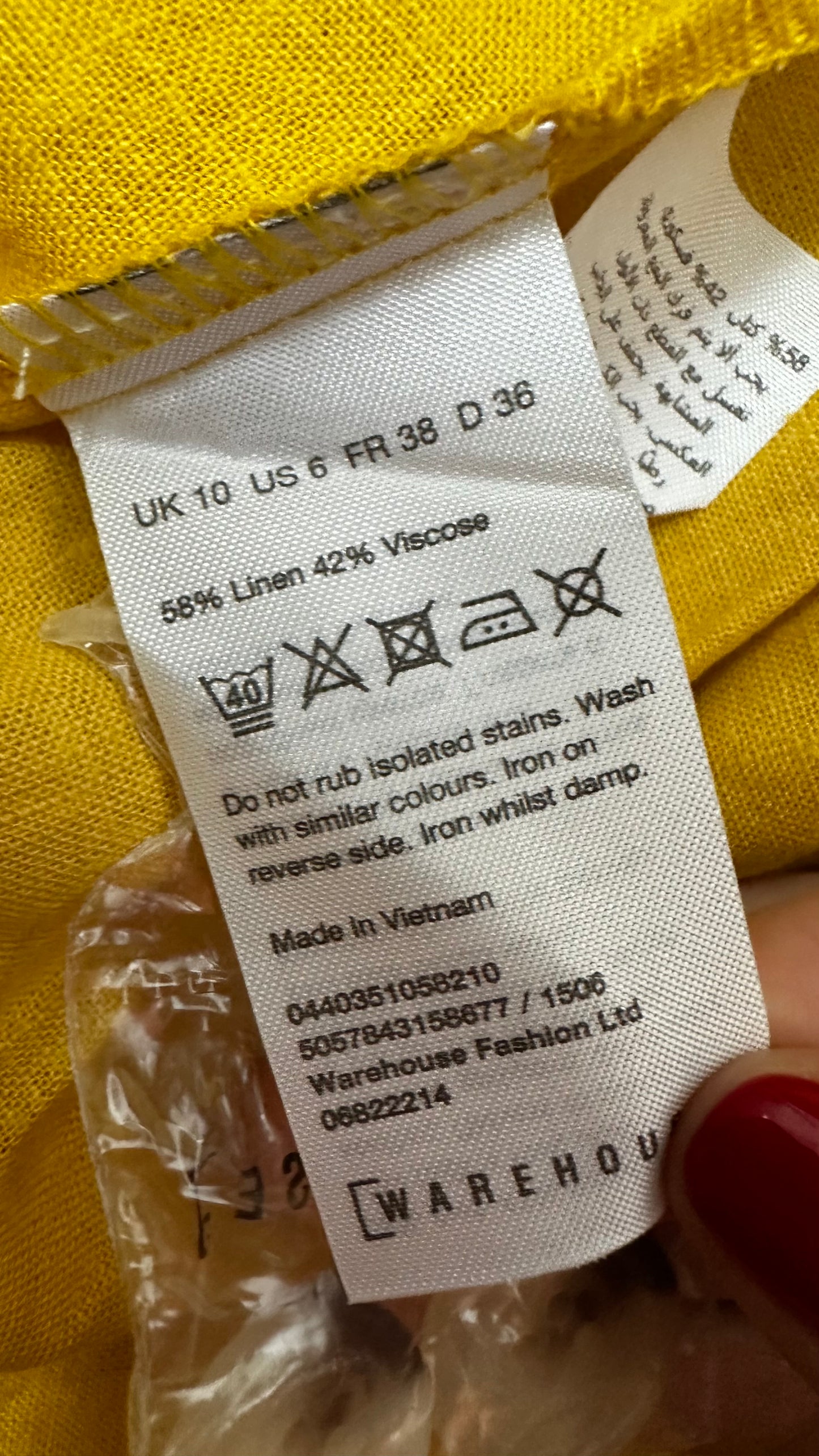 Warehouse yellow lemon button up linen blend holiday sun dress small UK 8 10 vgc