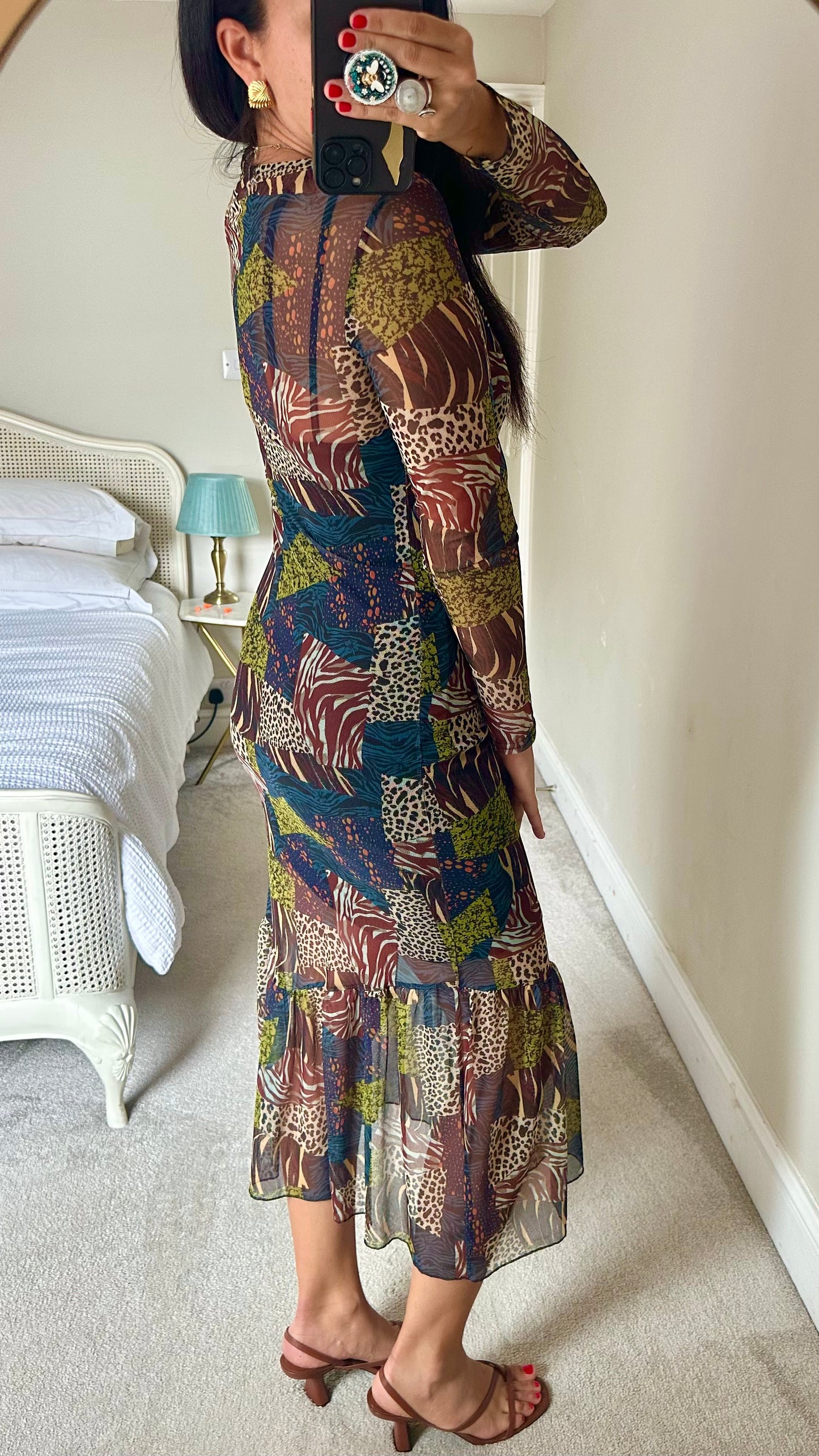 Never Fully Dressed animal print mesh event dress midi medium UK 10 vgc w25