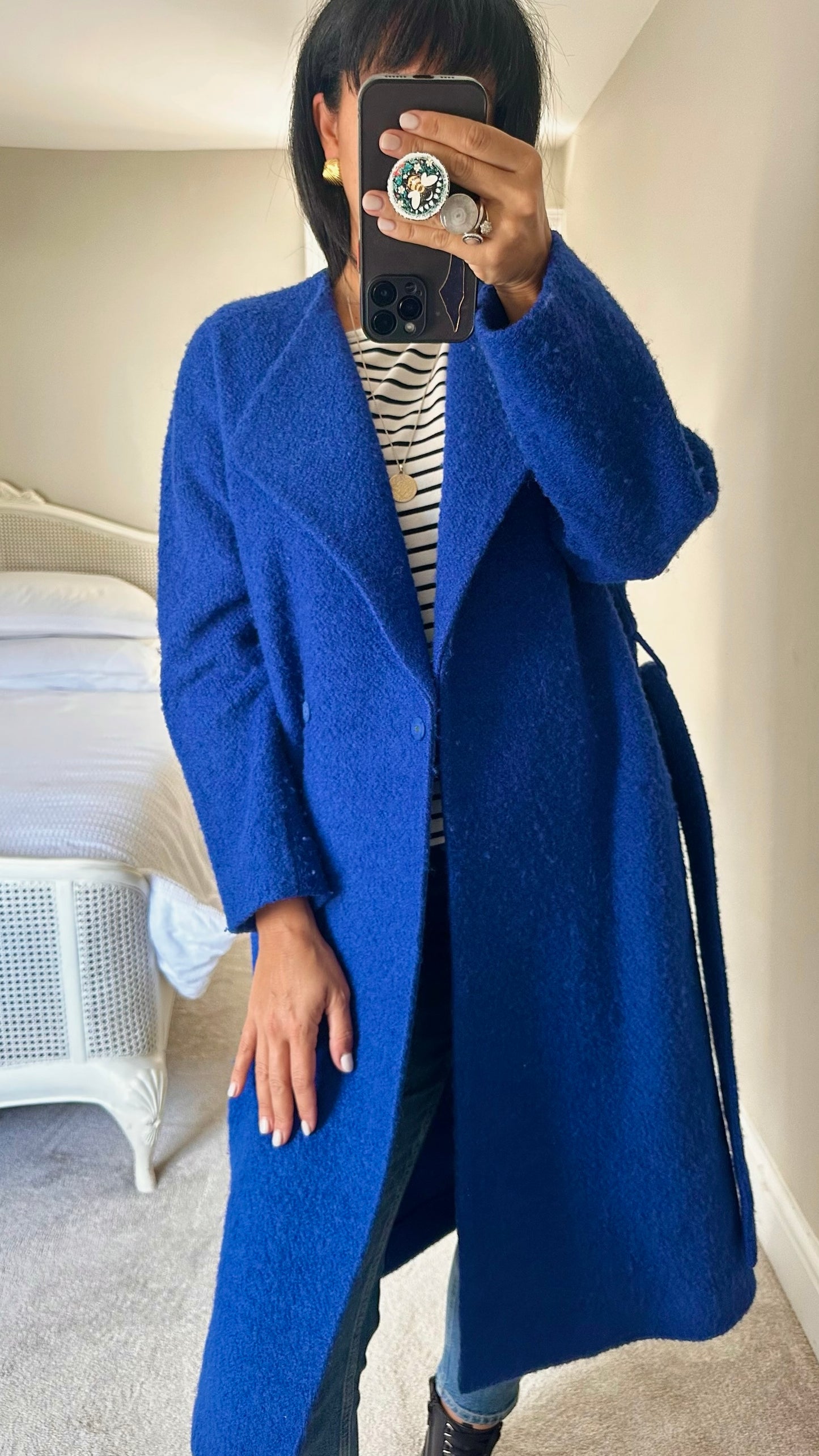 & other stories cobalt blue wool blend long line winter coat jacket medium UK 10-12 vgc w25