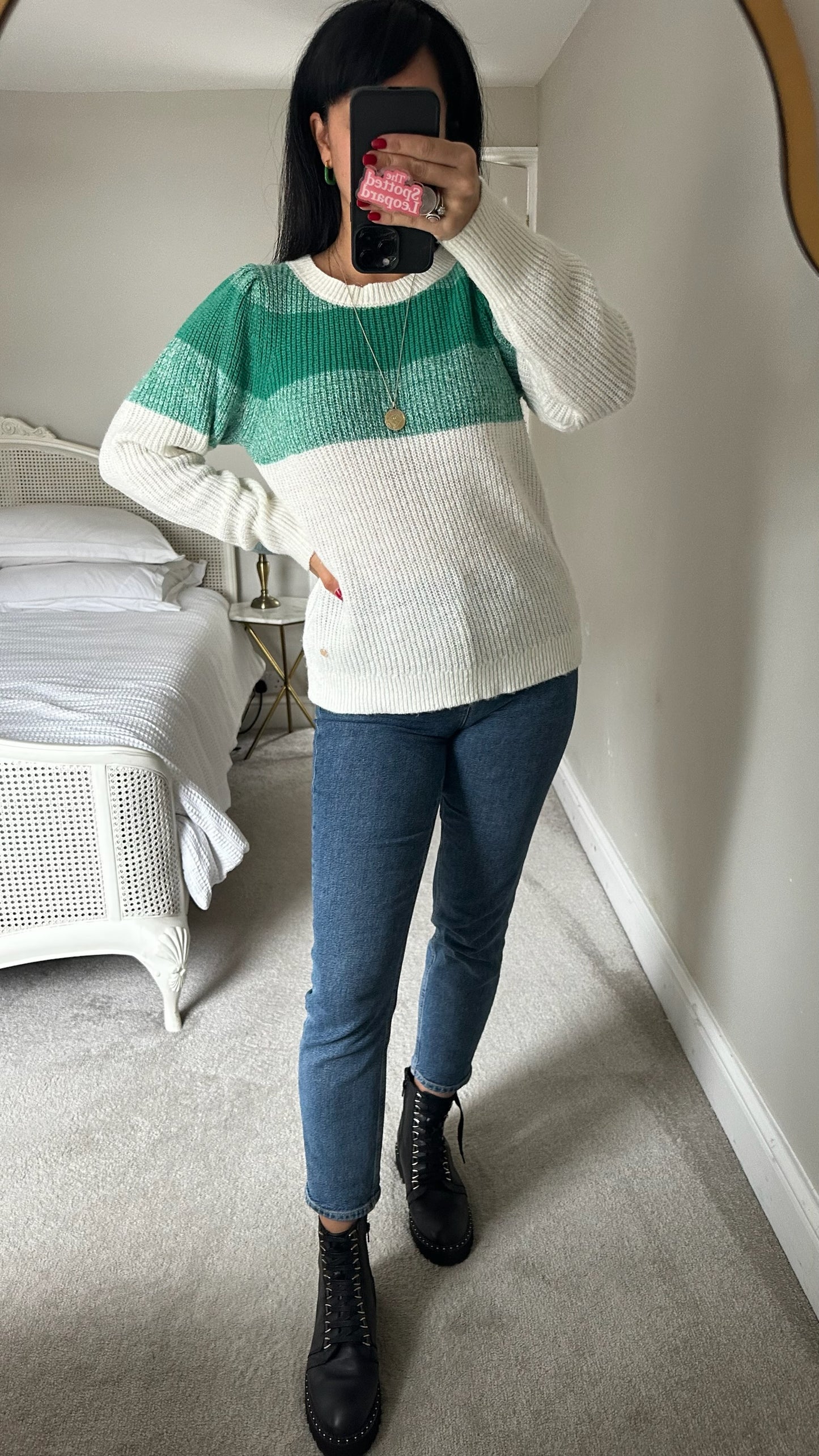La Petite Etoile @ Anthropologie green white mohair wool blend knitted jumper medium UK 10 vgc