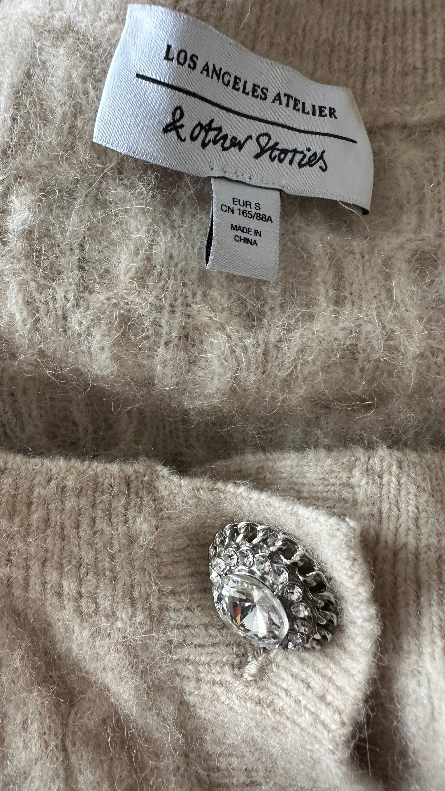 & other stories beige alpaca wool blend cardigan moon stars jumper small UK 8 vgc w25