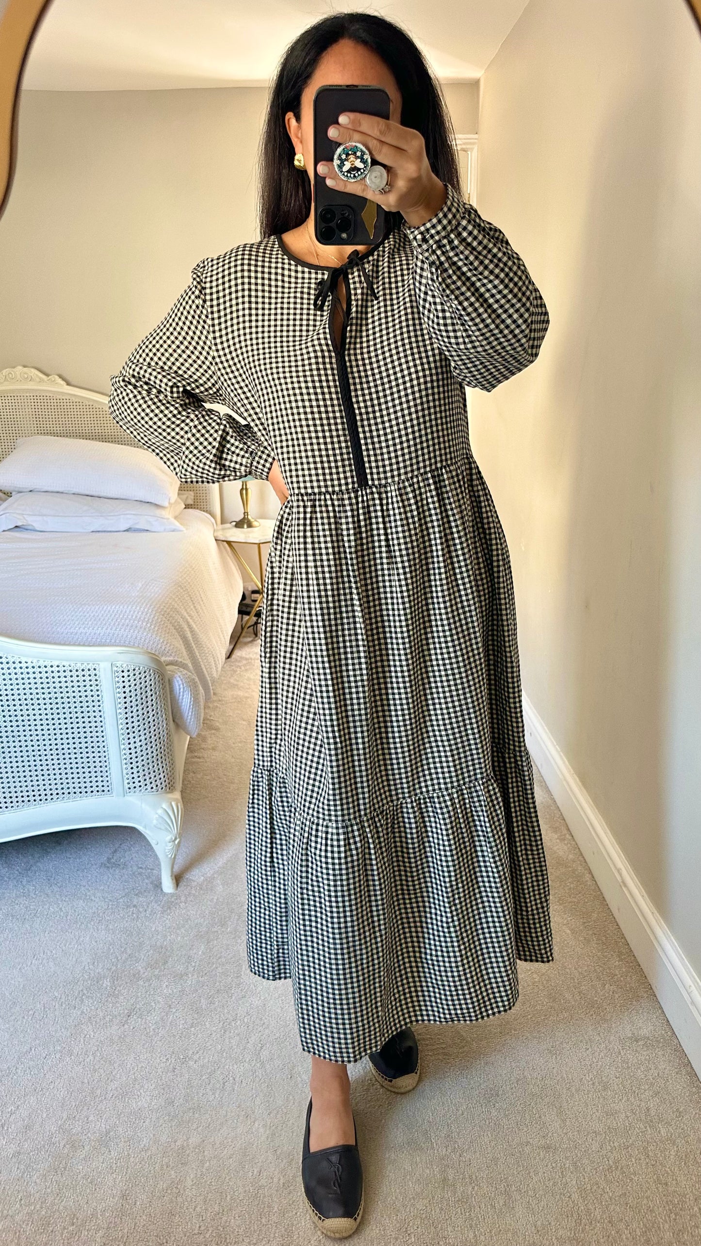Albaray black white check gingham long tiered maxi dress extra large cotton UK 14 vgc