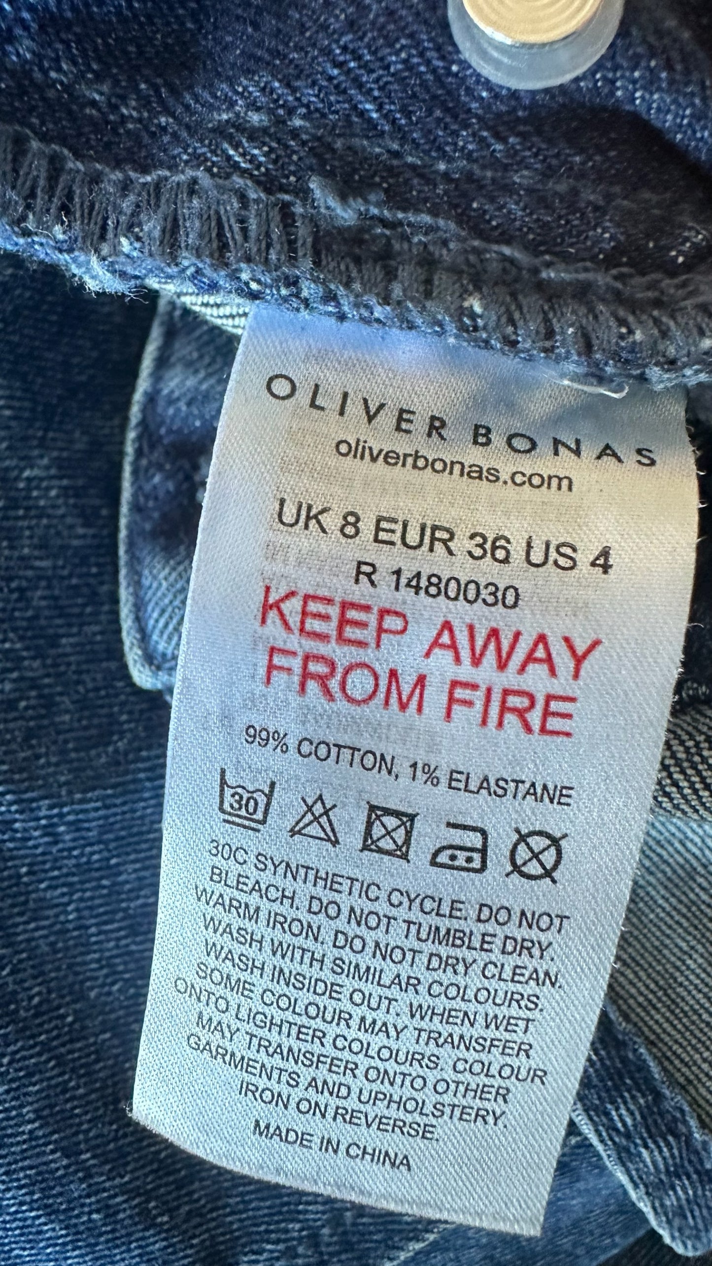 Oliver bonas dark blue denim jeans dungarees small UK 8 vgc w25