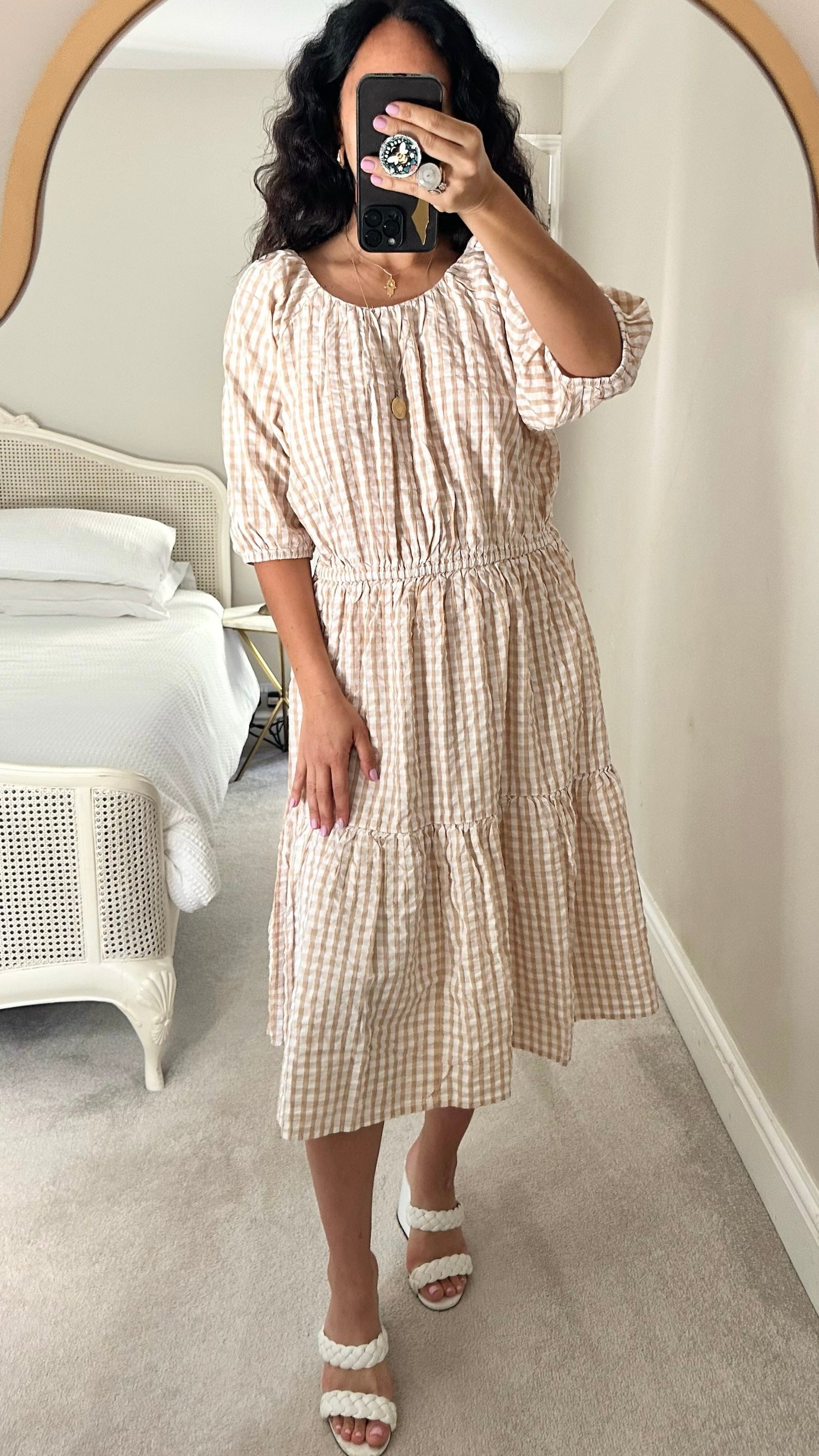 &Other stories cream white gingham midi dress extra large XL UK 14 BNWT