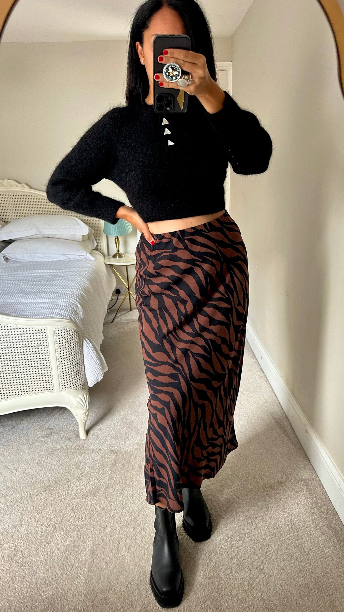 Nobody's child brown tiger midi animal skirt large UK 12 vgc w25