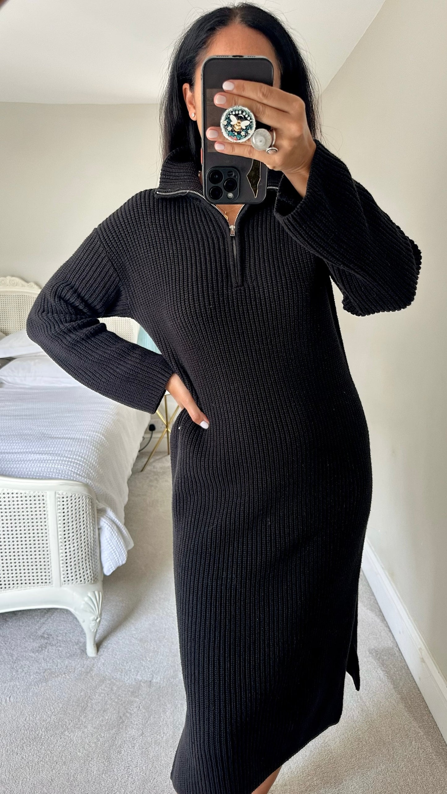 Selected Femme @Anthropologie black knitted zip long jumper dress large L UK 12-14 excellent used condition