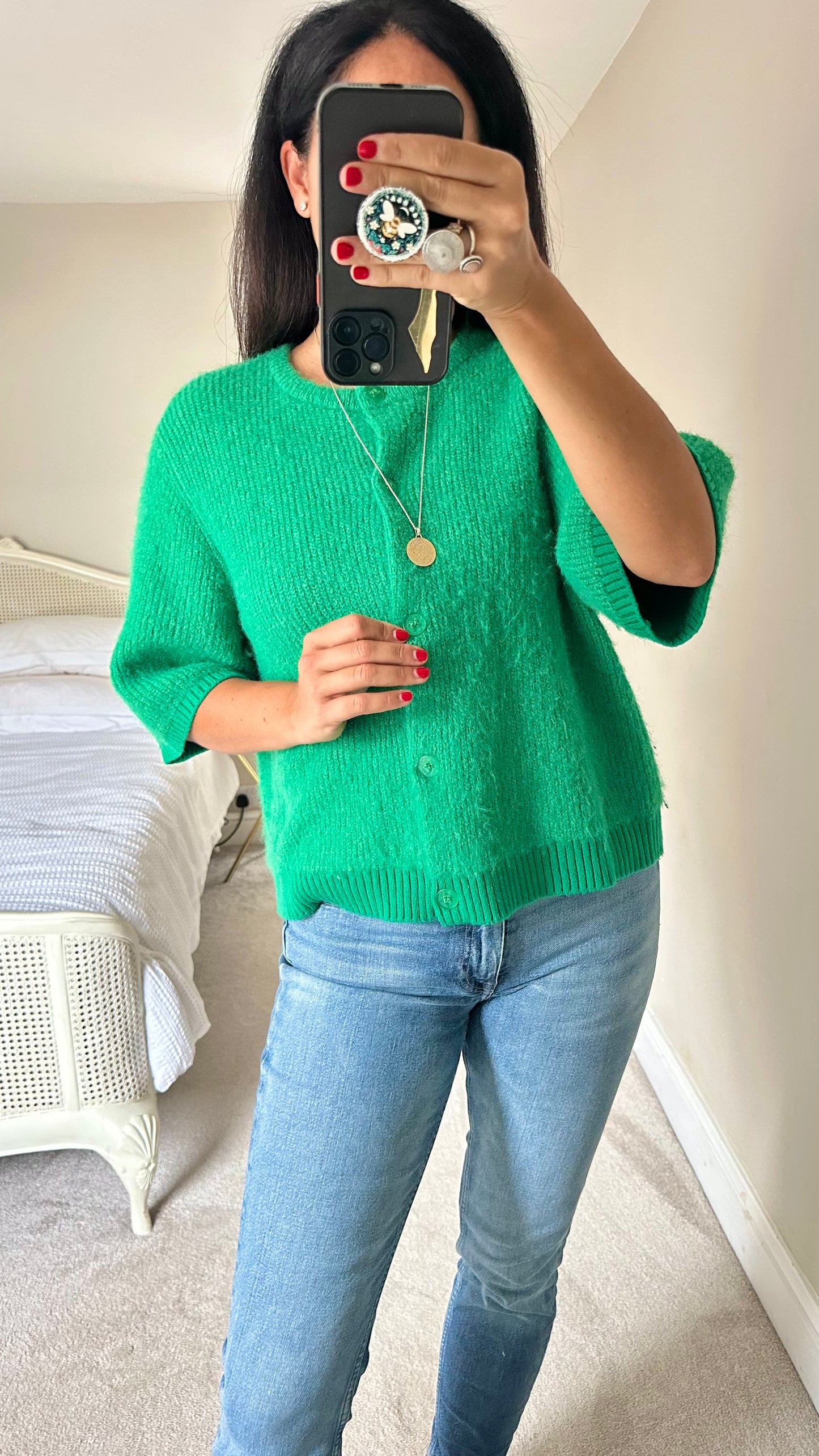 Oliver Bonas emerald green wool blend knitted cardigan jumper extra large UK 14 vgc