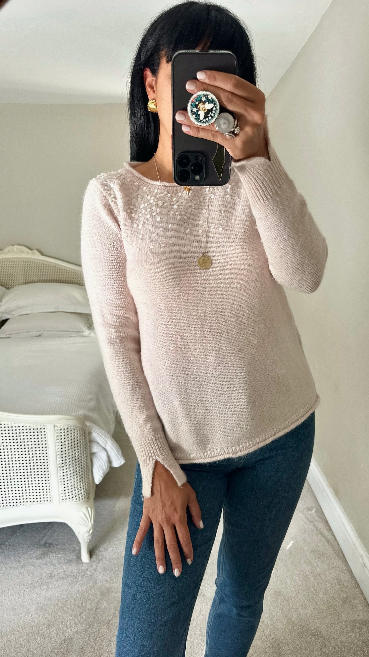 Mint velvet soft pink sequin mohair blend knitted jumper medium M UK 10
