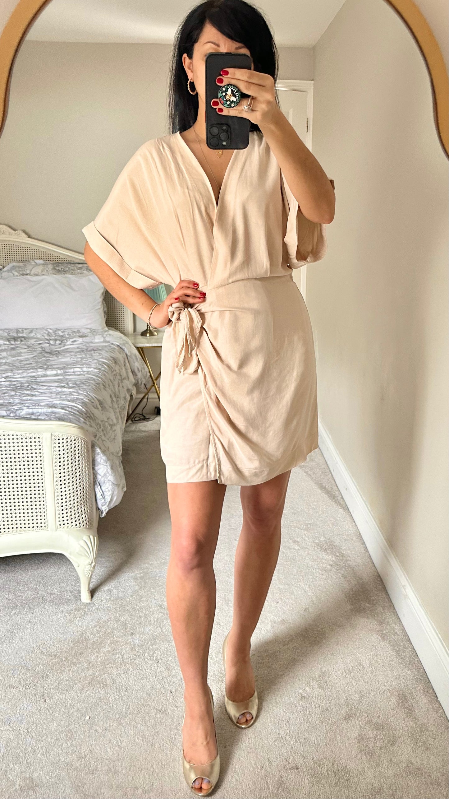 & other stories cream beige white wrap dress small large UK 8 12 vgc holiday