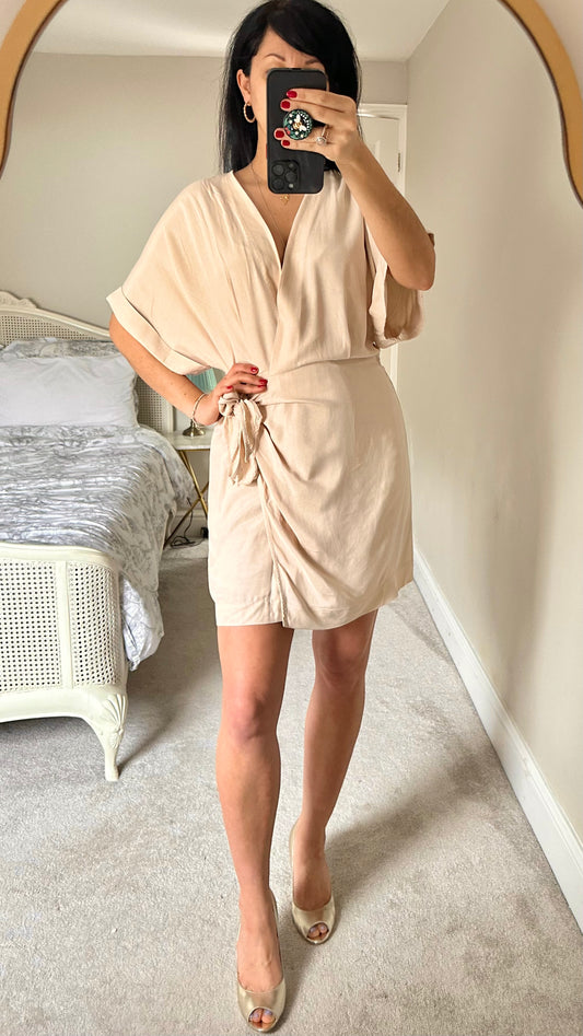 & other stories cream beige white wrap dress small large UK 8 12 vgc holiday