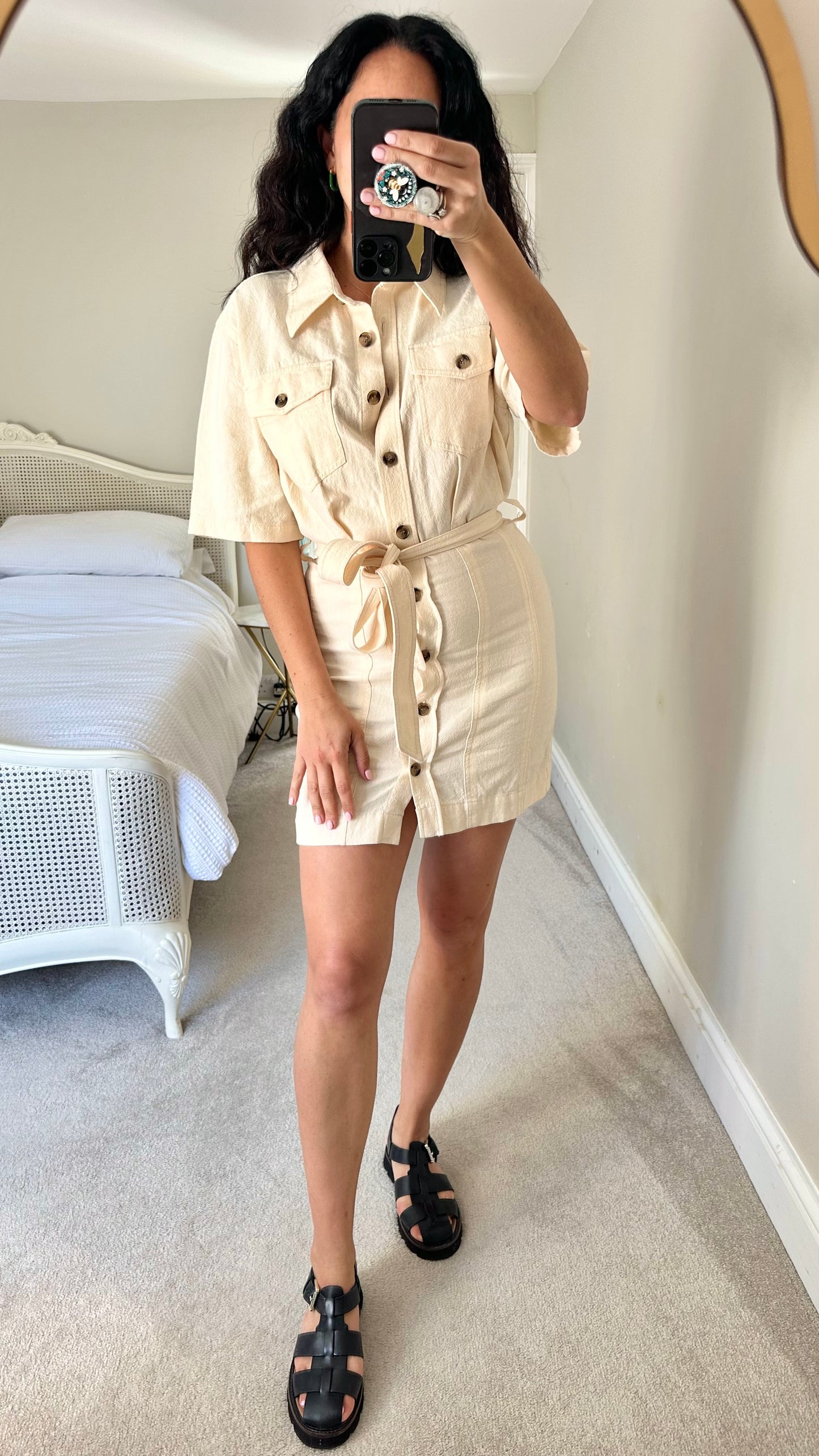 & other stories cream cotton button up mini shirt dress medium UK 10 new bnwt