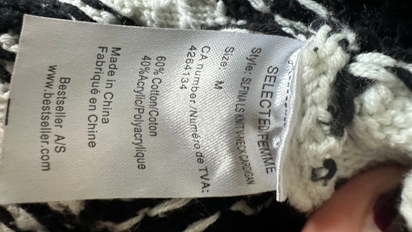 Selected Femme @ Anthropologie black white crinkle knitted jumper cardigan medium UK 12 vgc