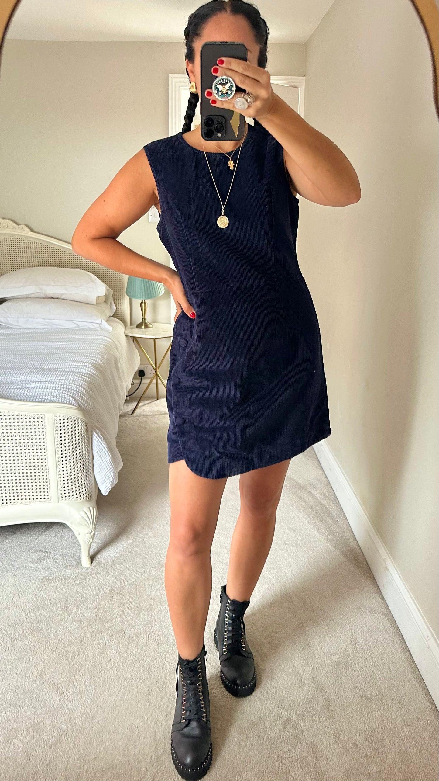 Nobody’s Child navy blue corduroy mini casual autumn dress extra large UK 14 vgc w25