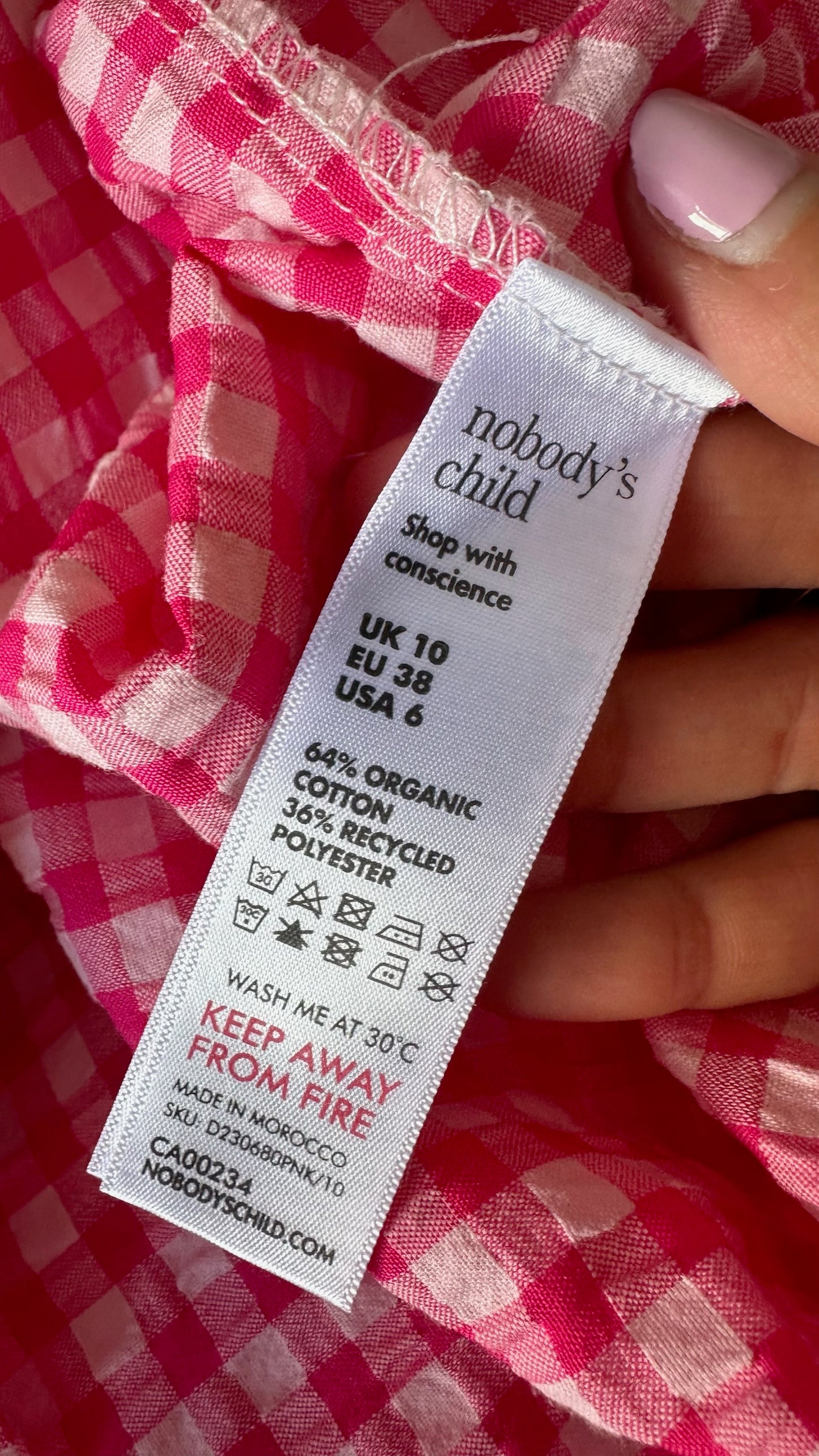 Nobody’s child pink gingham puff-sleeved midi long dress medium UK 10-12