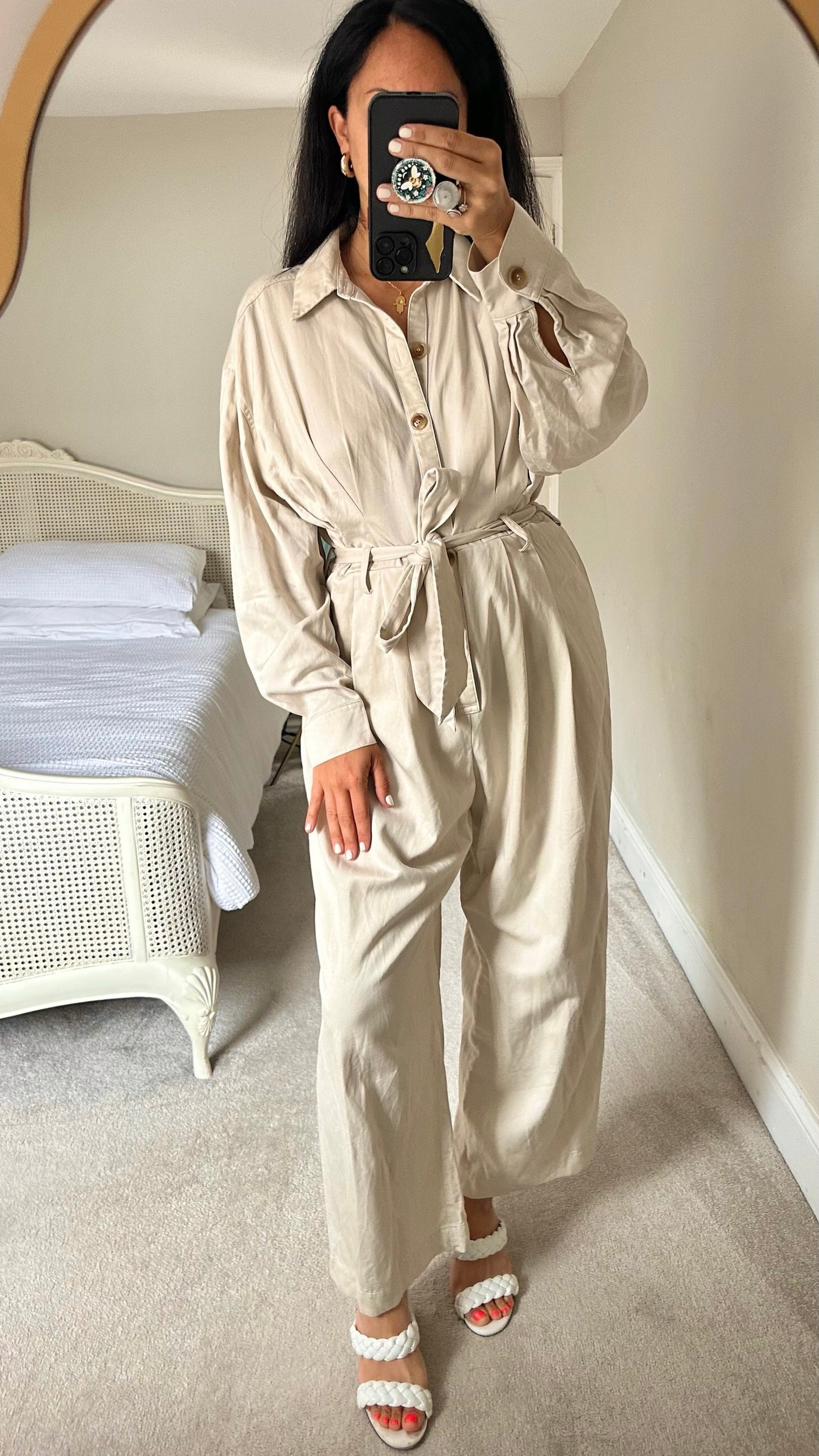 & other stories stone cream beige oversized jumpsuit extra large UK 14 vgc