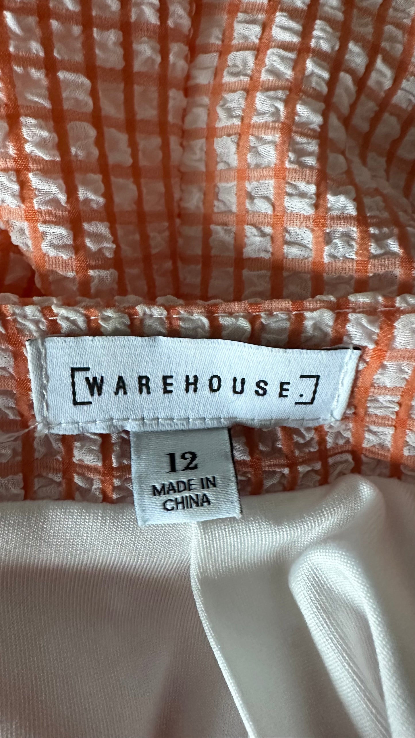Warehouse coral Orange check gingham midi long dress medium UK 12-14 vgc