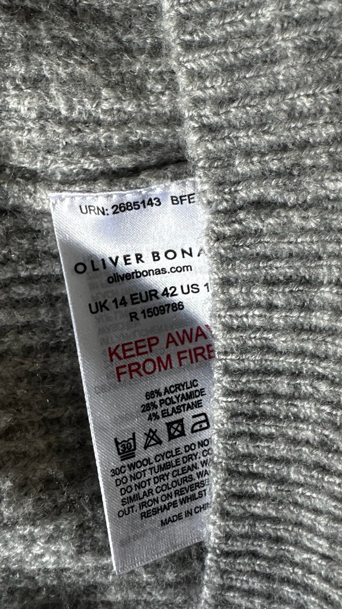Oliver bonas grey pink yellow teal stripe open knit cardigan extra large XL UK 12-14