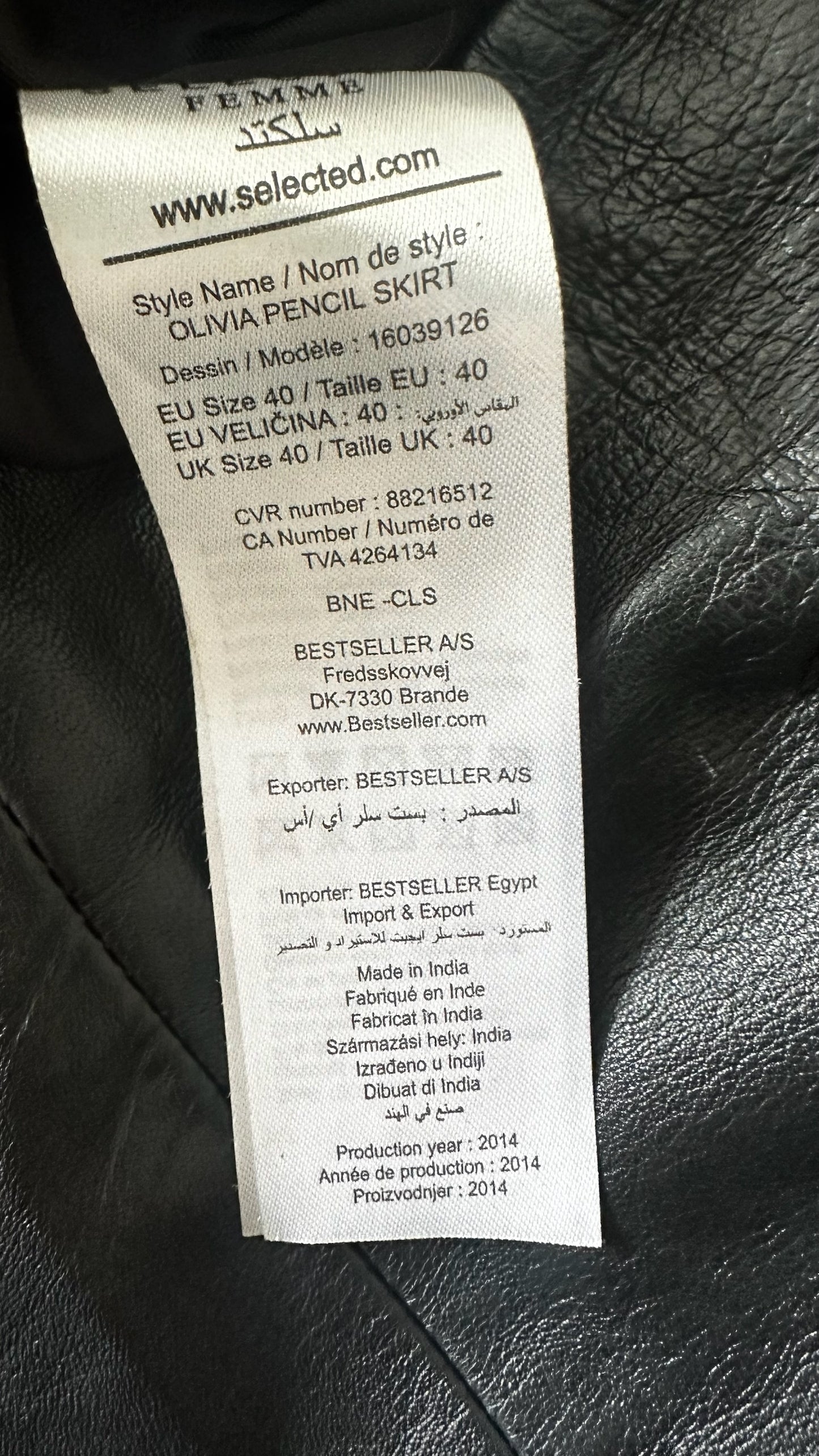 Selected femme black lambs leather mini skirt large UK 12 vgc