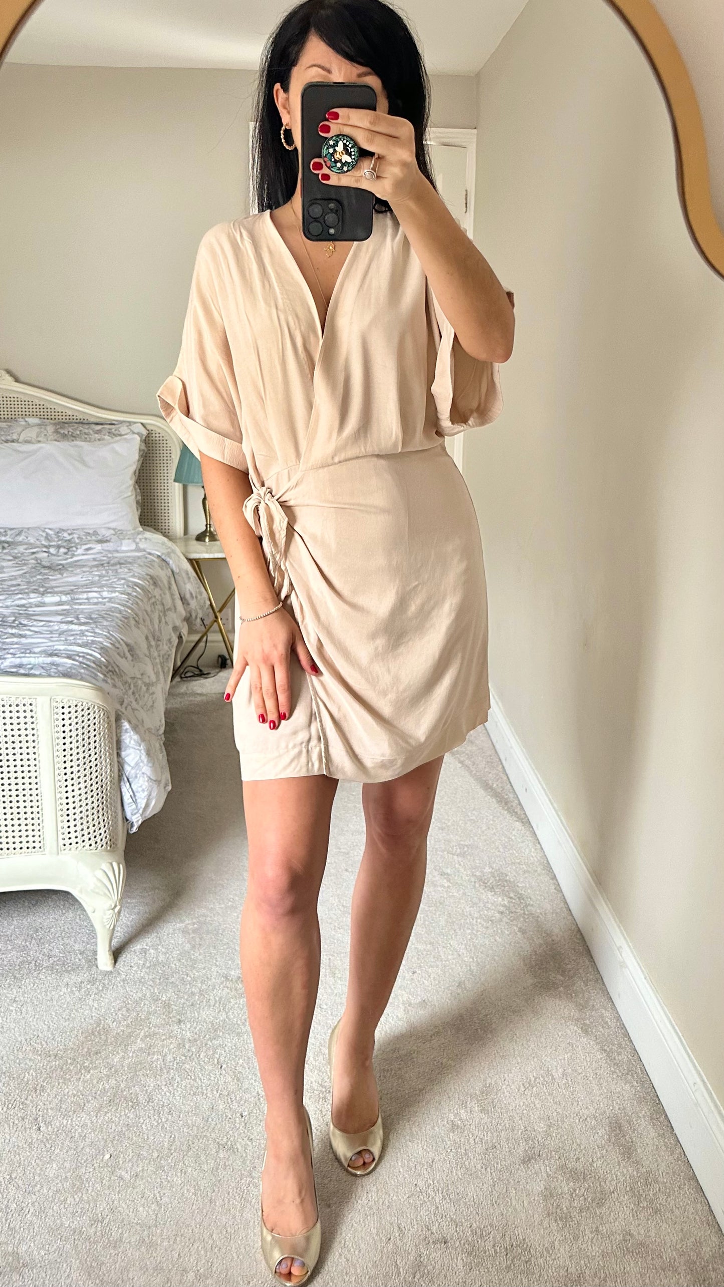 & other stories cream beige white wrap dress small large UK 8 12 vgc holiday