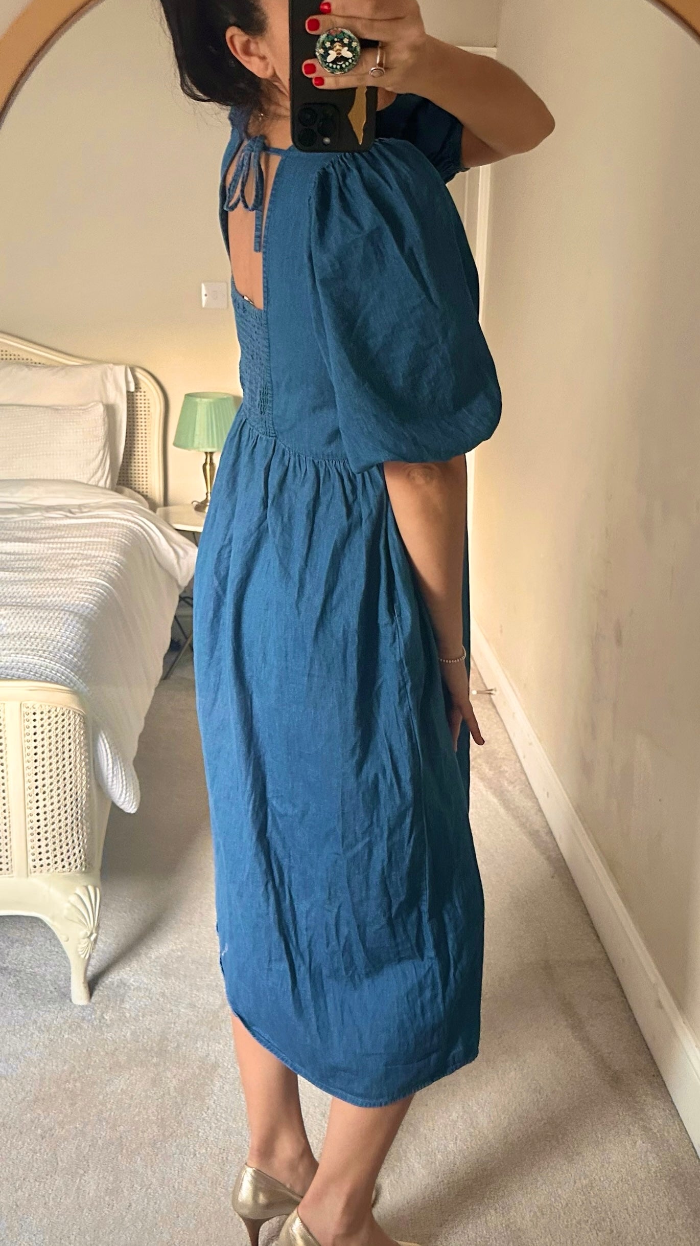 Albaray blue denim midi/maxi smock dress large L UK 12 vgc