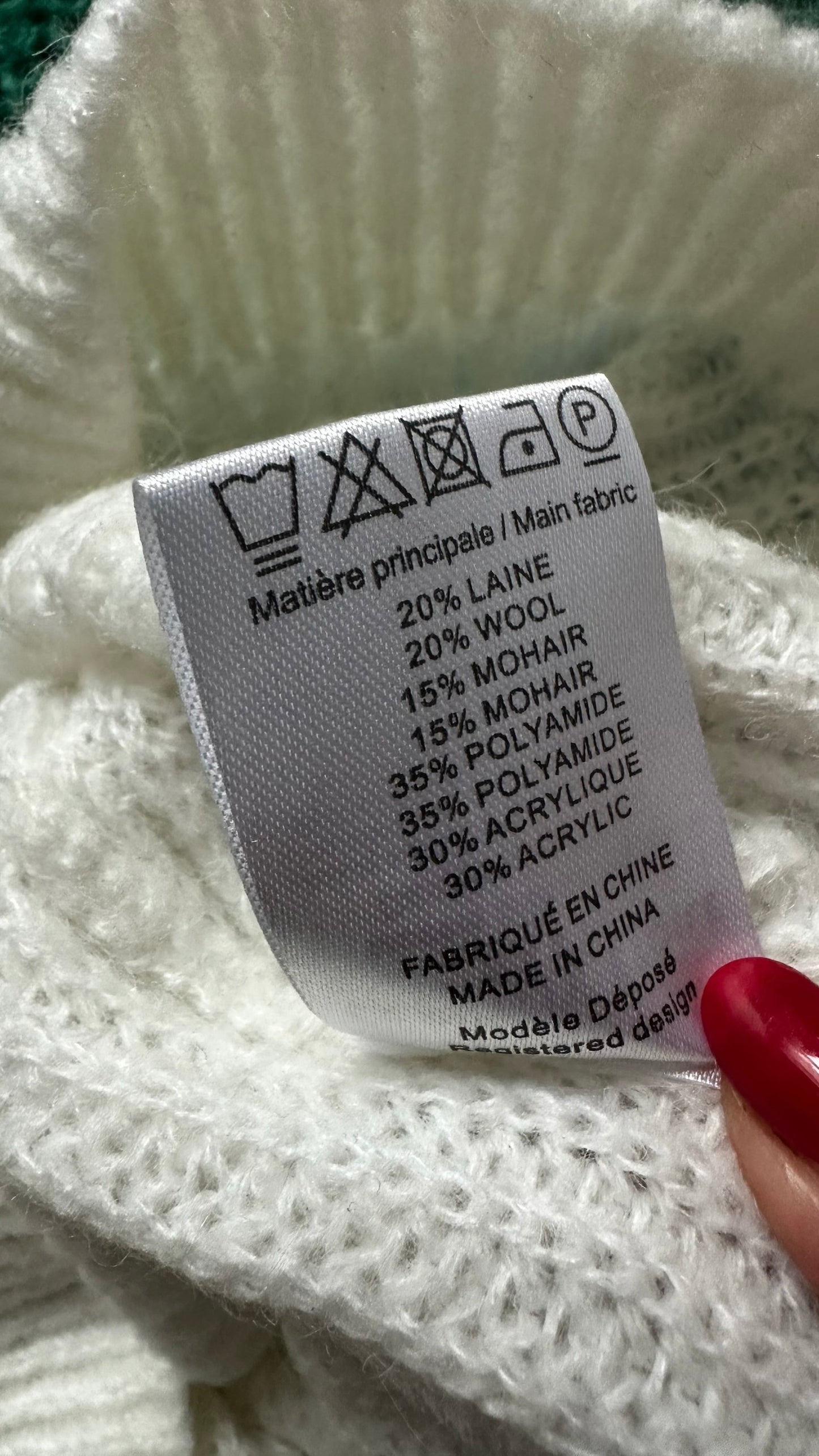 La Petite Etoile @ Anthropologie green white mohair wool blend knitted jumper medium UK 10 vgc
