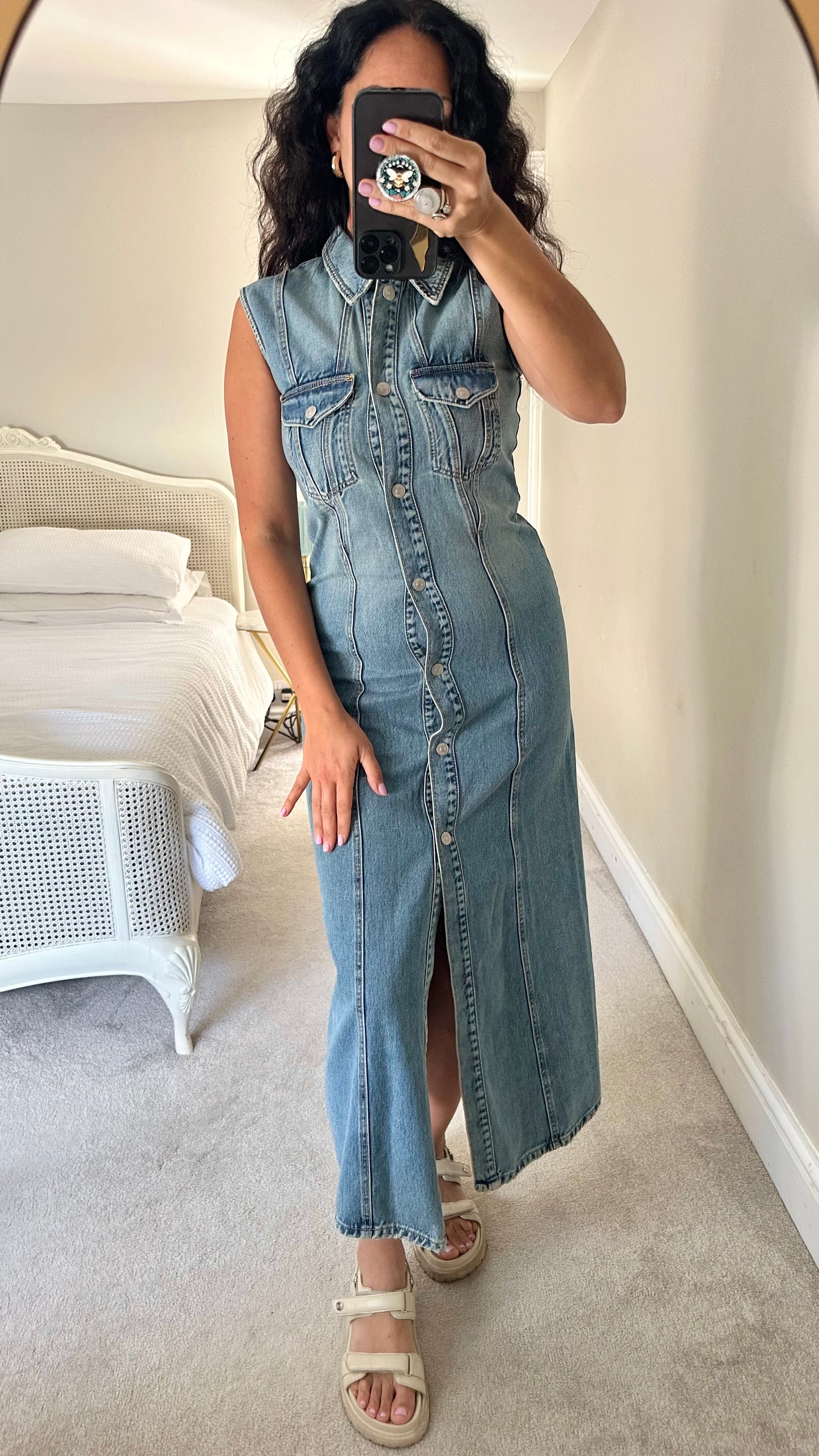 Zara light blue denim button up jeans maxi midi waistcoat dress small UK 8 new