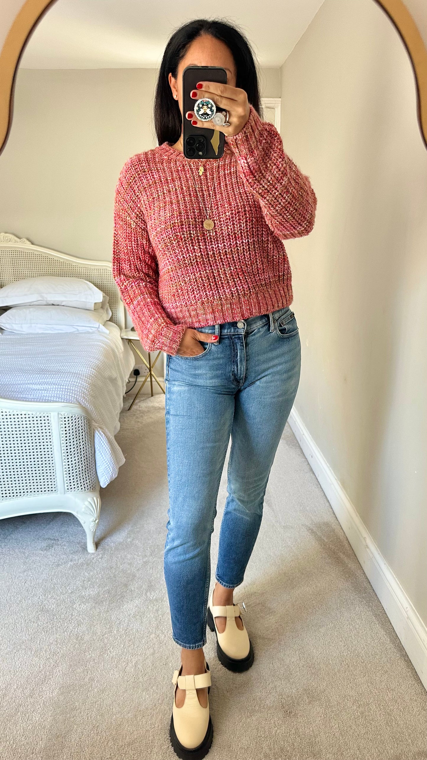 Anthropologie burnt pink red chunky knitted jumper small UK 8 vgc