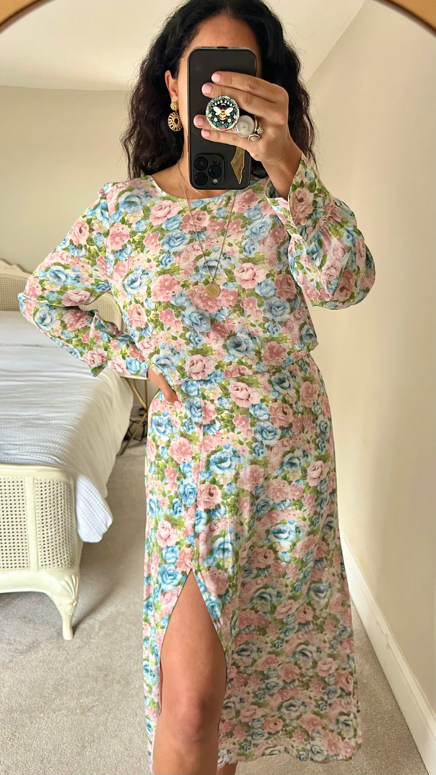 & other stories soft pink blue romantics floral wedding guest dress side split new bnwt medium UK 10